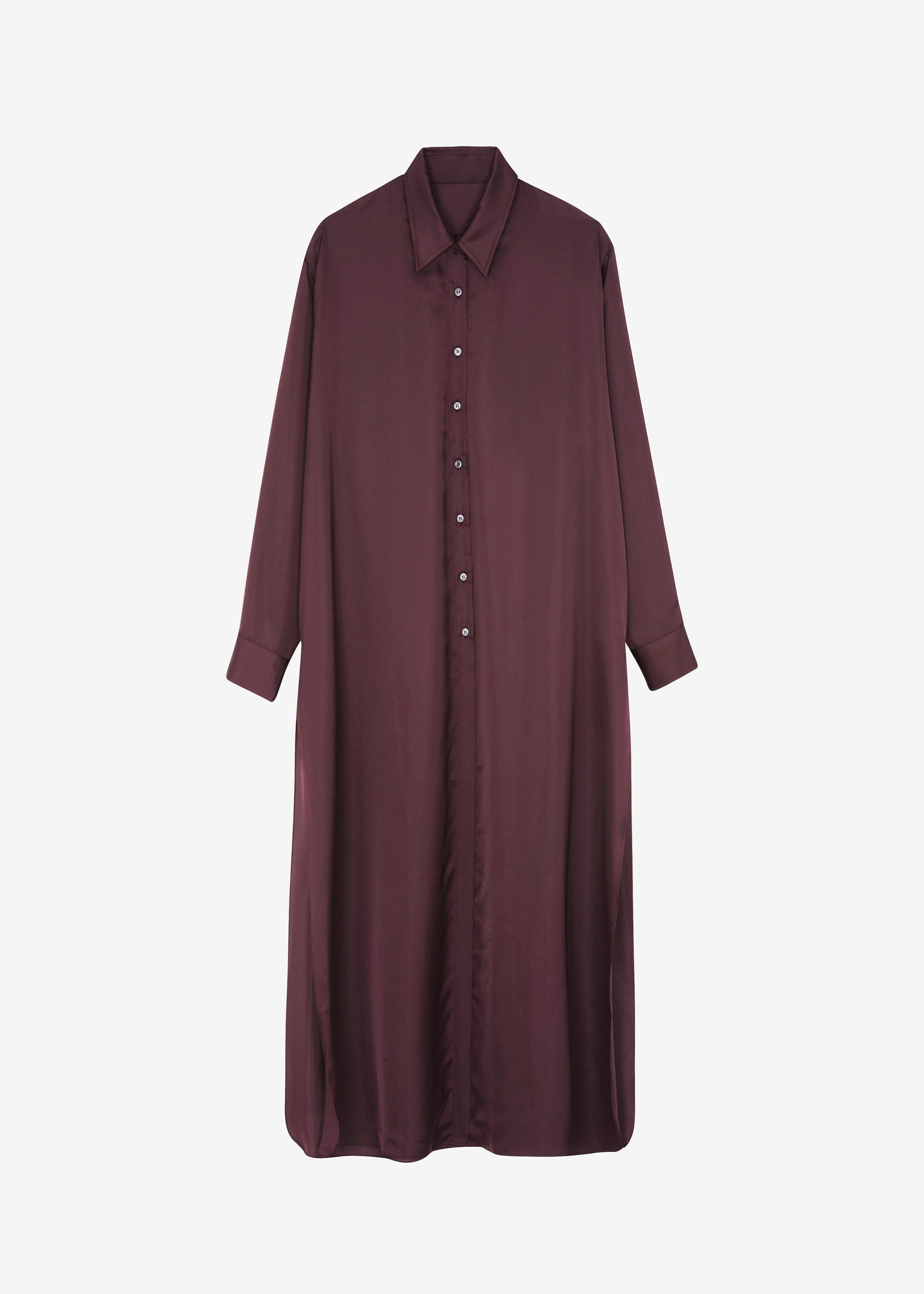Avery Satin Shirt Dress - Burgundy - 10
