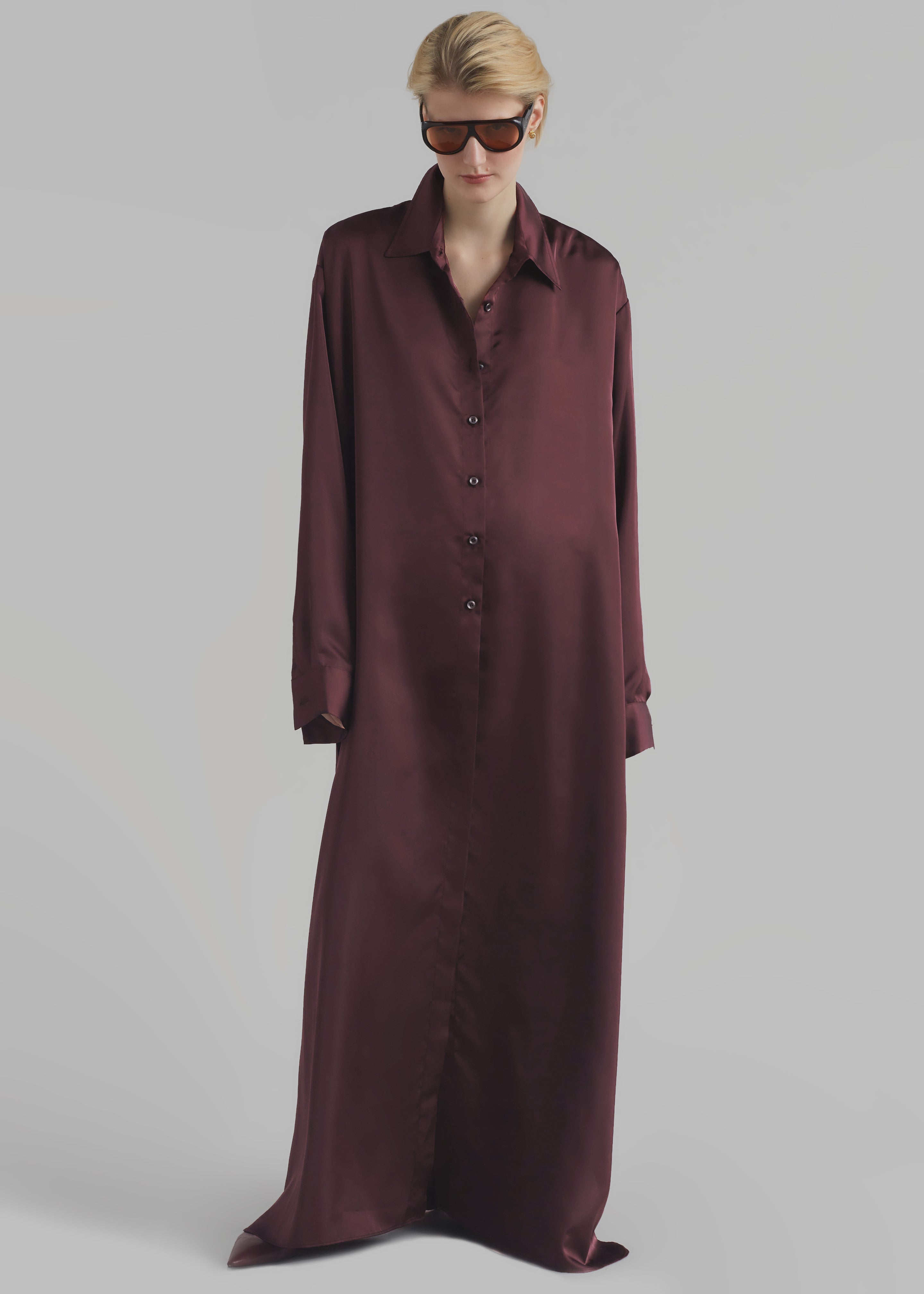 Avery Satin Shirt Dress - Burgundy – The Frankie Shop