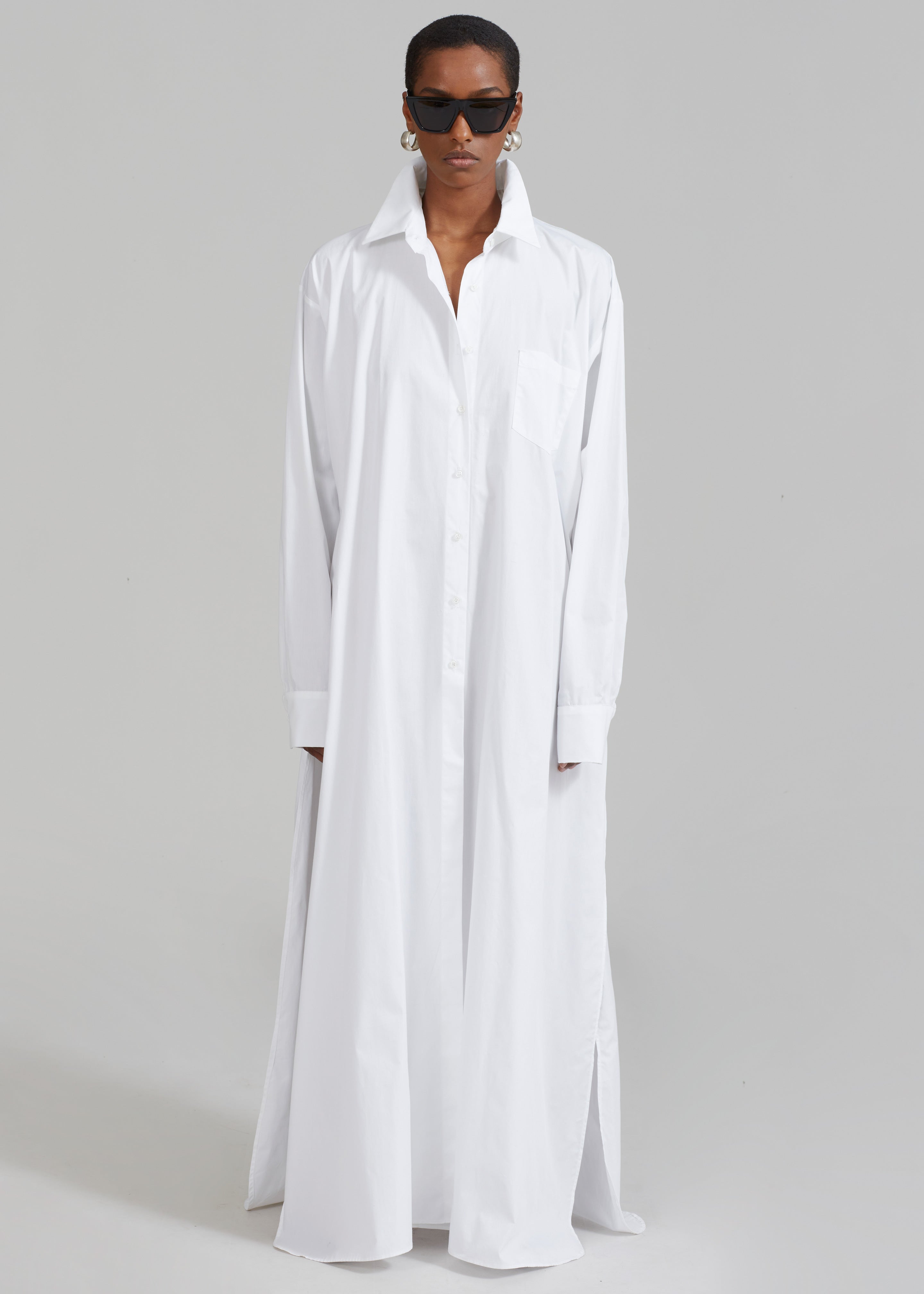 White maxi shirt dress best sale with sleeves