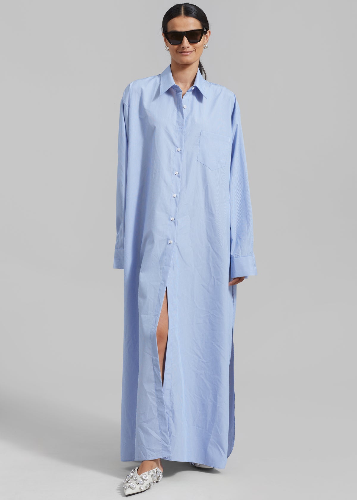 Avery Shirt Dress - Blue Stripe The Frankie Shop Avery Shirt Dress - Blue Stripe The Frankie Shop