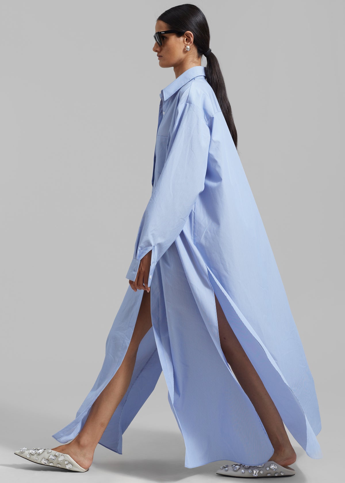 Avery Shirt Dress - Blue Stripe The Frankie Shop Avery Shirt Dress - Blue Stripe The Frankie Shop