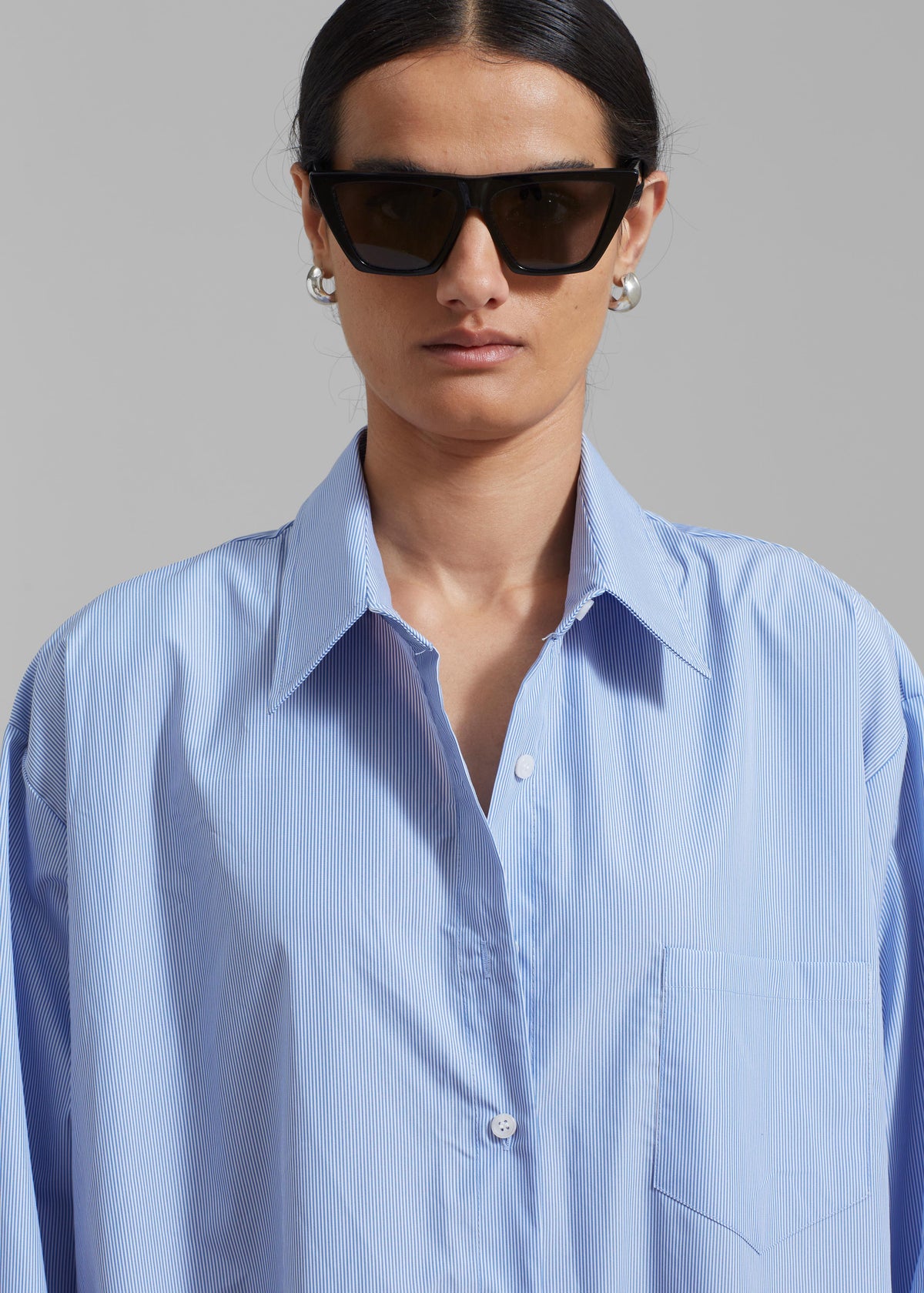 Avery Shirt Dress - Blue Stripe The Frankie Shop Avery Shirt Dress - Blue Stripe The Frankie Shop