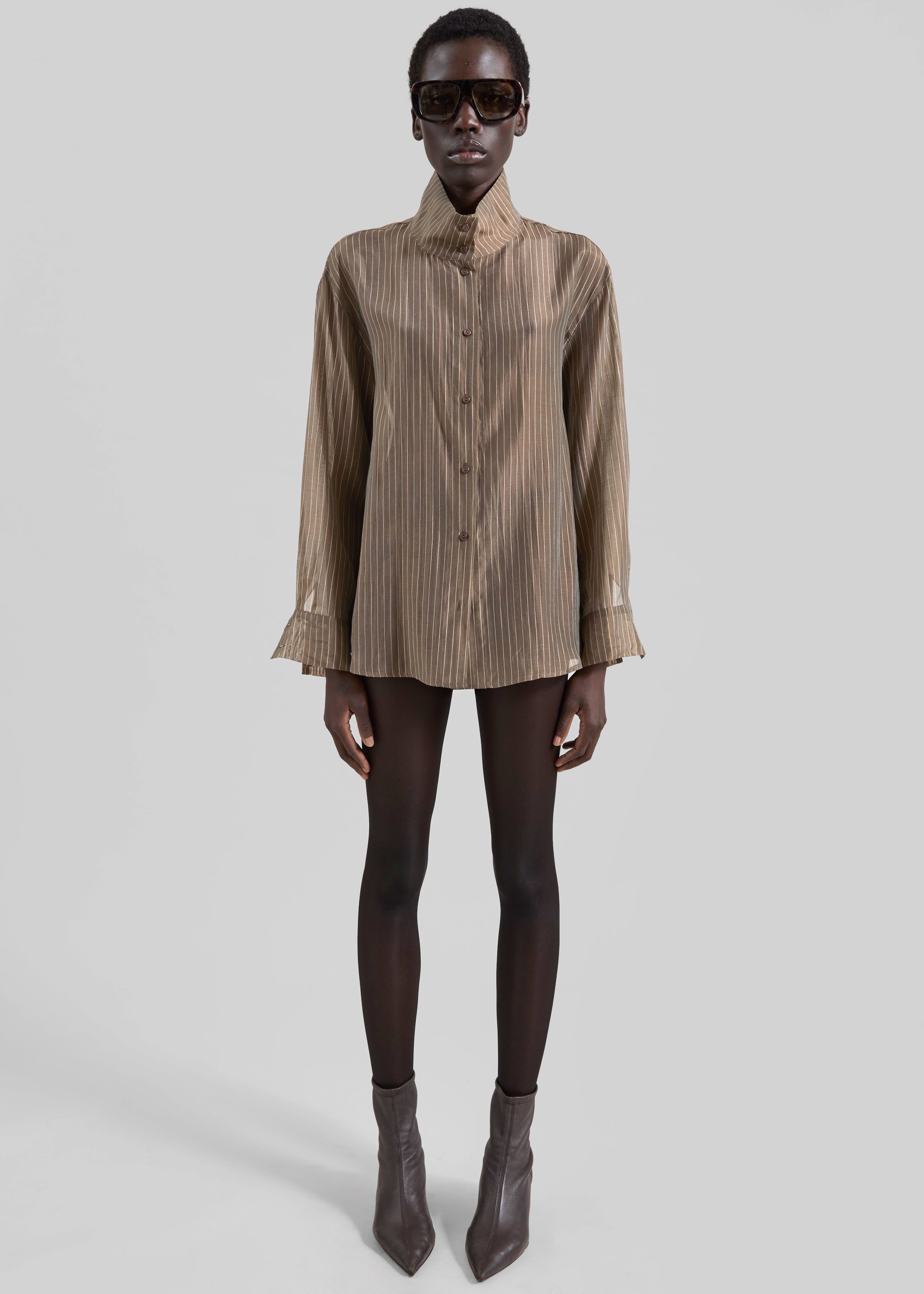 Avila Sheer Fluid Shirt - Brown/White Stripe - 4