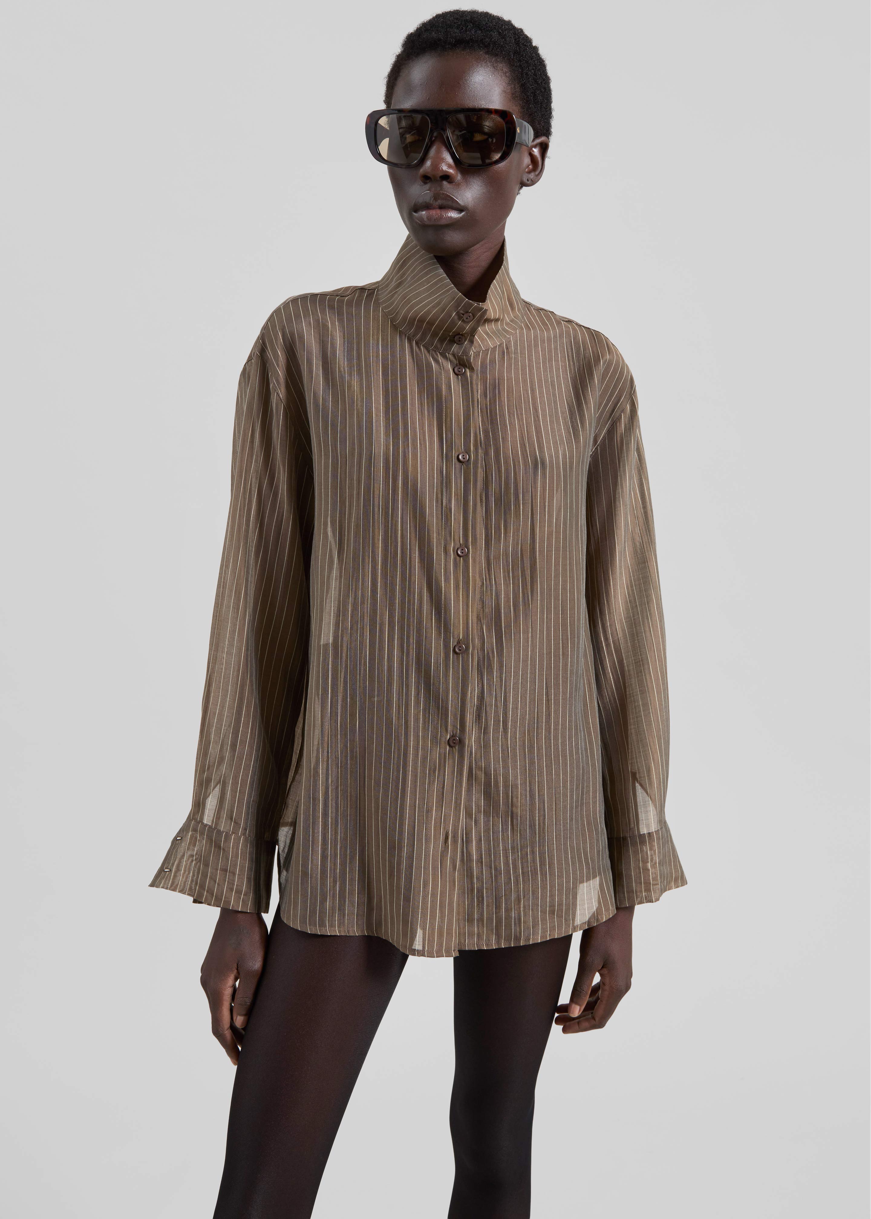 Avila Sheer Fluid Shirt - Brown/White Stripe – The Frankie Shop