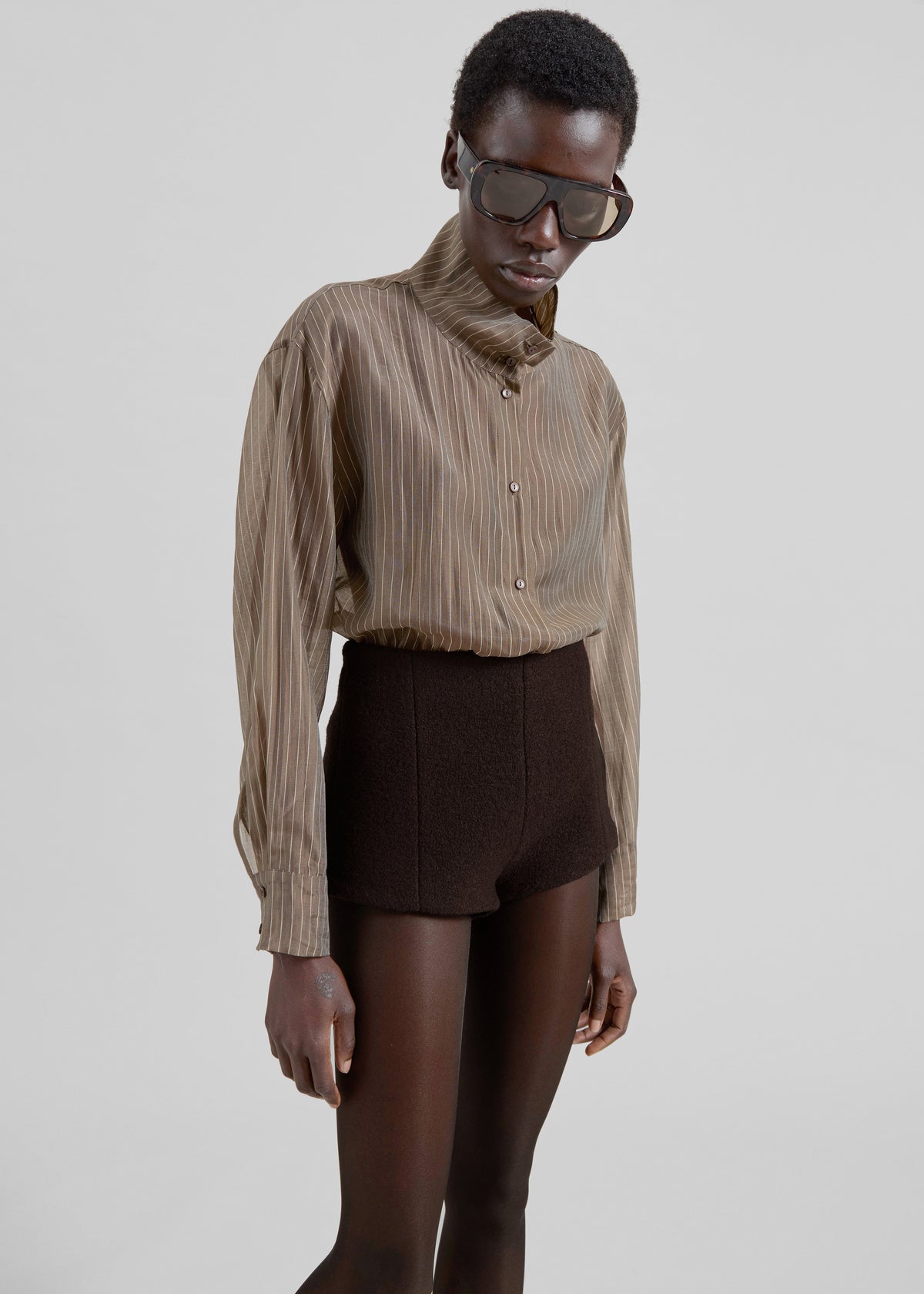 Avila Sheer Fluid Shirt - Brown/White Stripe - 7