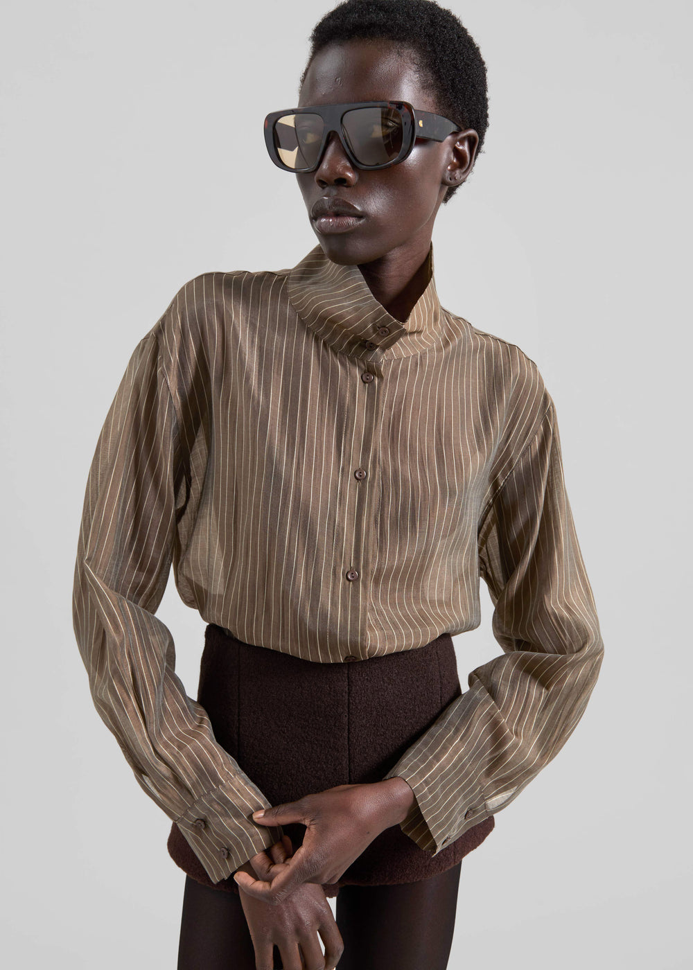 Avila Sheer Fluid Shirt - Brown/White Stripe