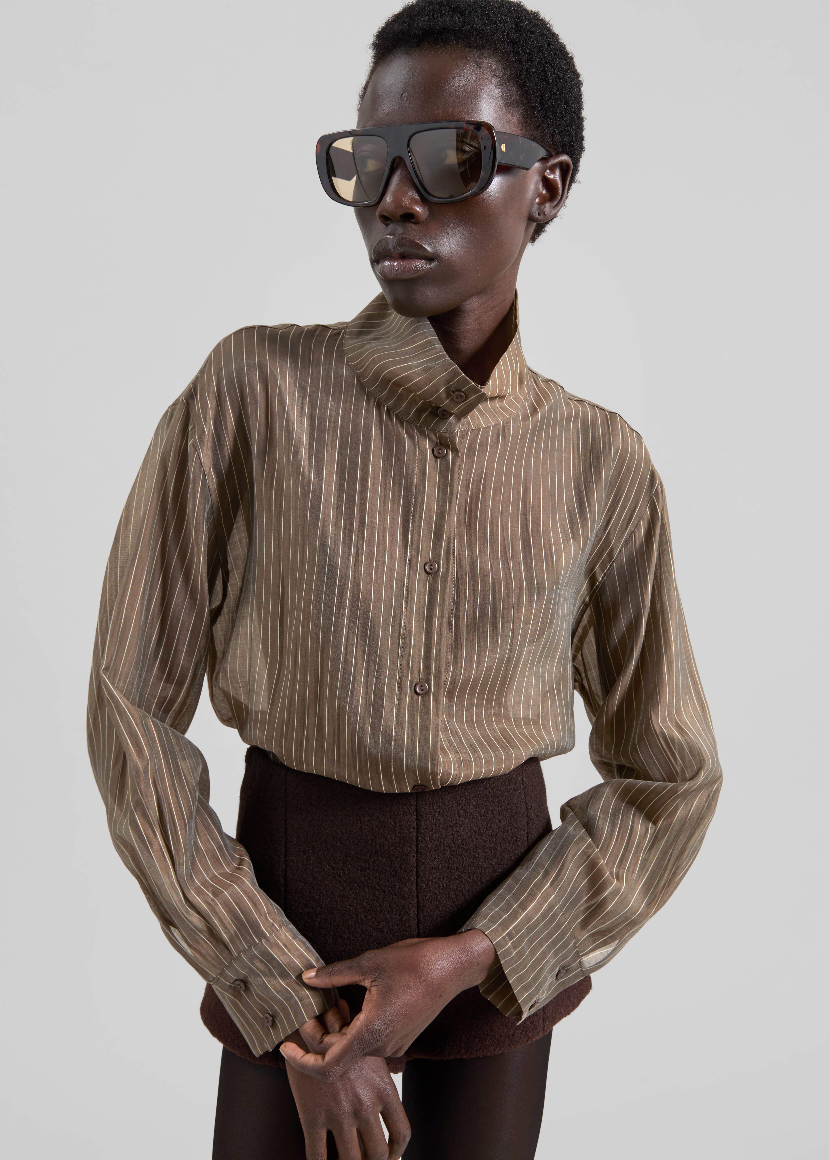 Avila Sheer Fluid Shirt - Brown/White Stripe - 1
