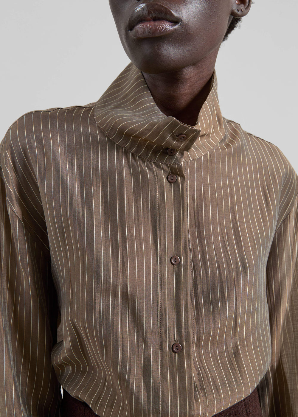 Avila Sheer Fluid Shirt - Brown/White Stripe - 1