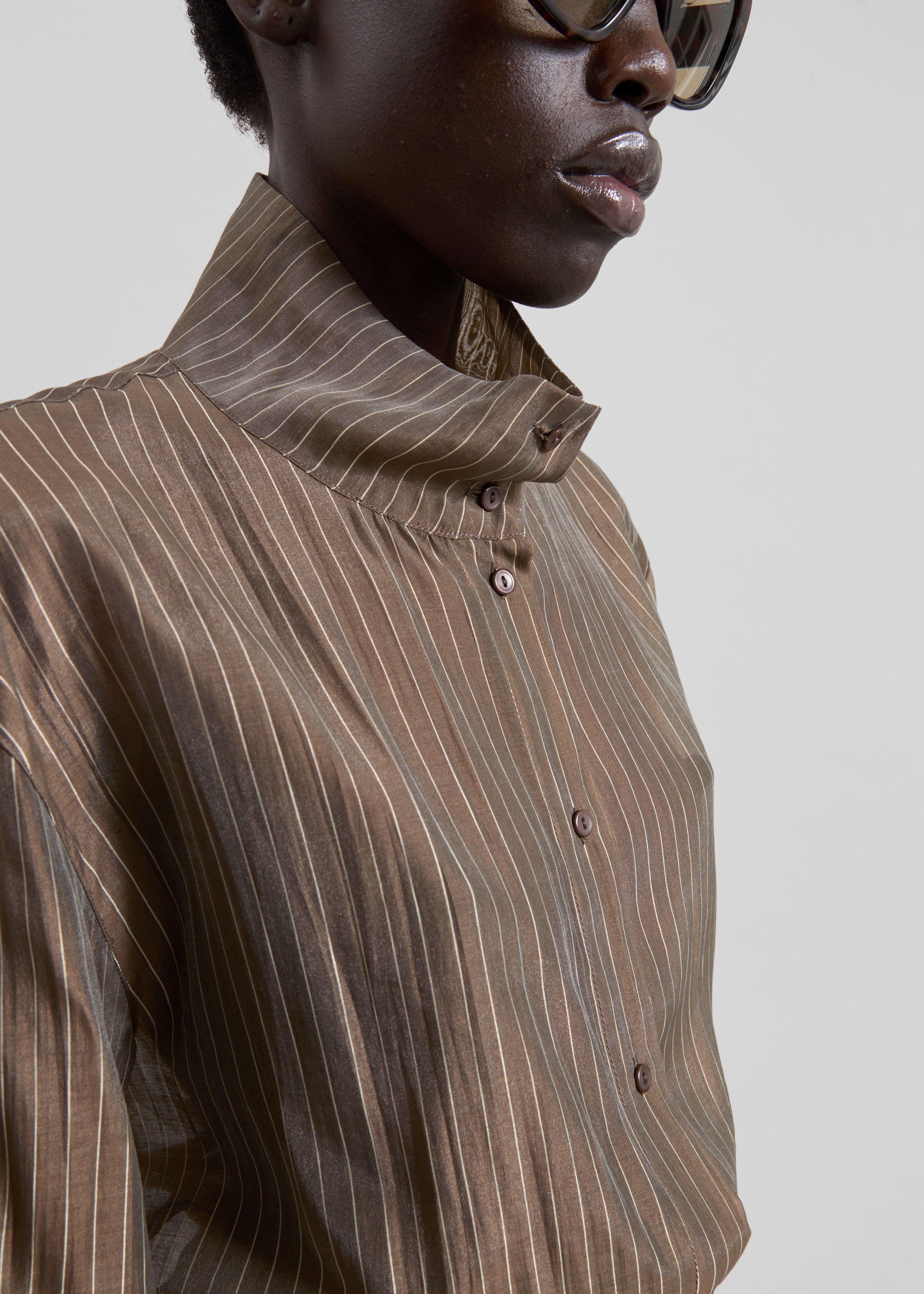 Avila Sheer Fluid Shirt - Brown/White Stripe – The Frankie Shop