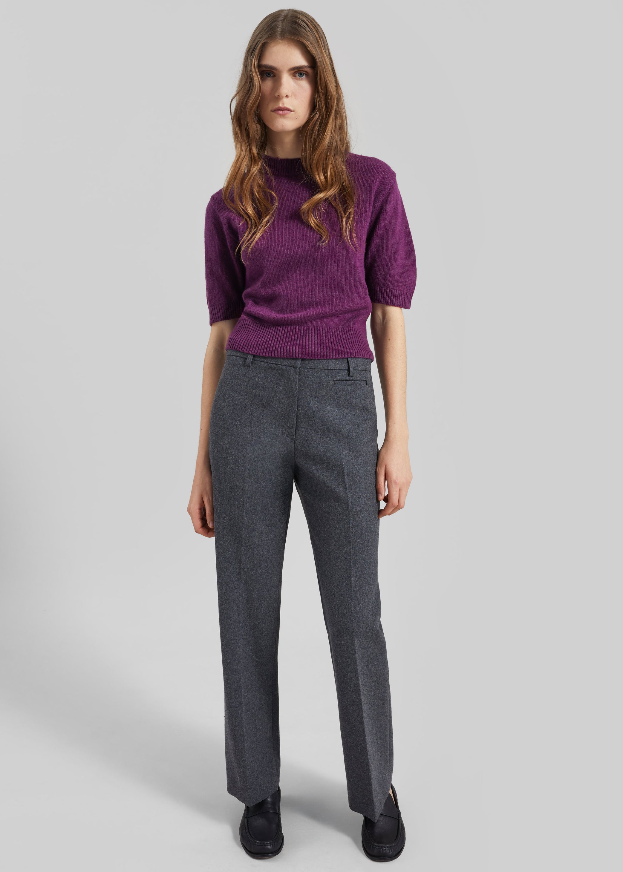 Shop the look image for Avize Wool Straight Trousers - Dark Grey