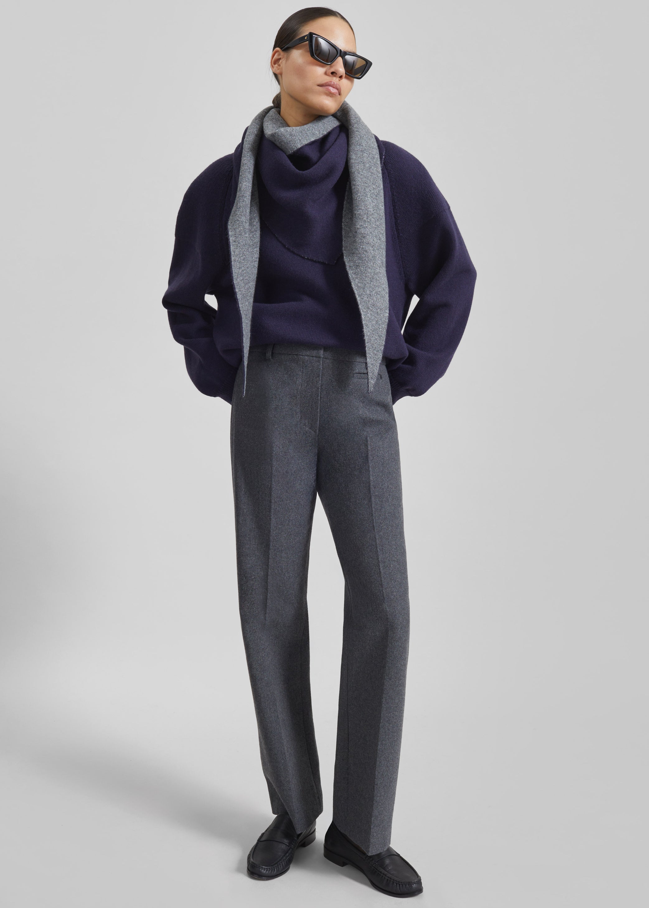Shop the look image for Avize Wool Straight Trousers - Dark Grey