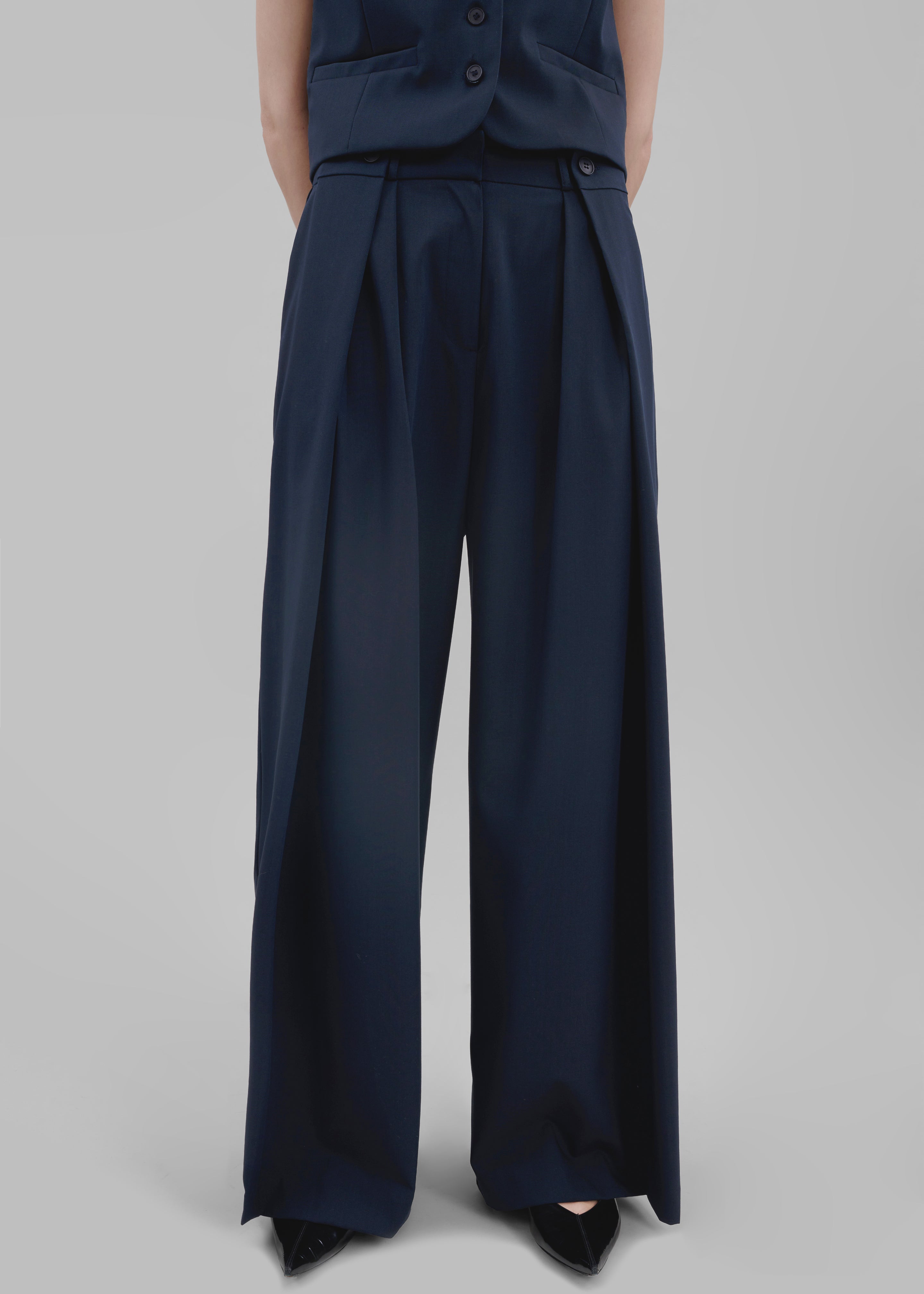 Ayah Pleated Trousers - Navy - 3