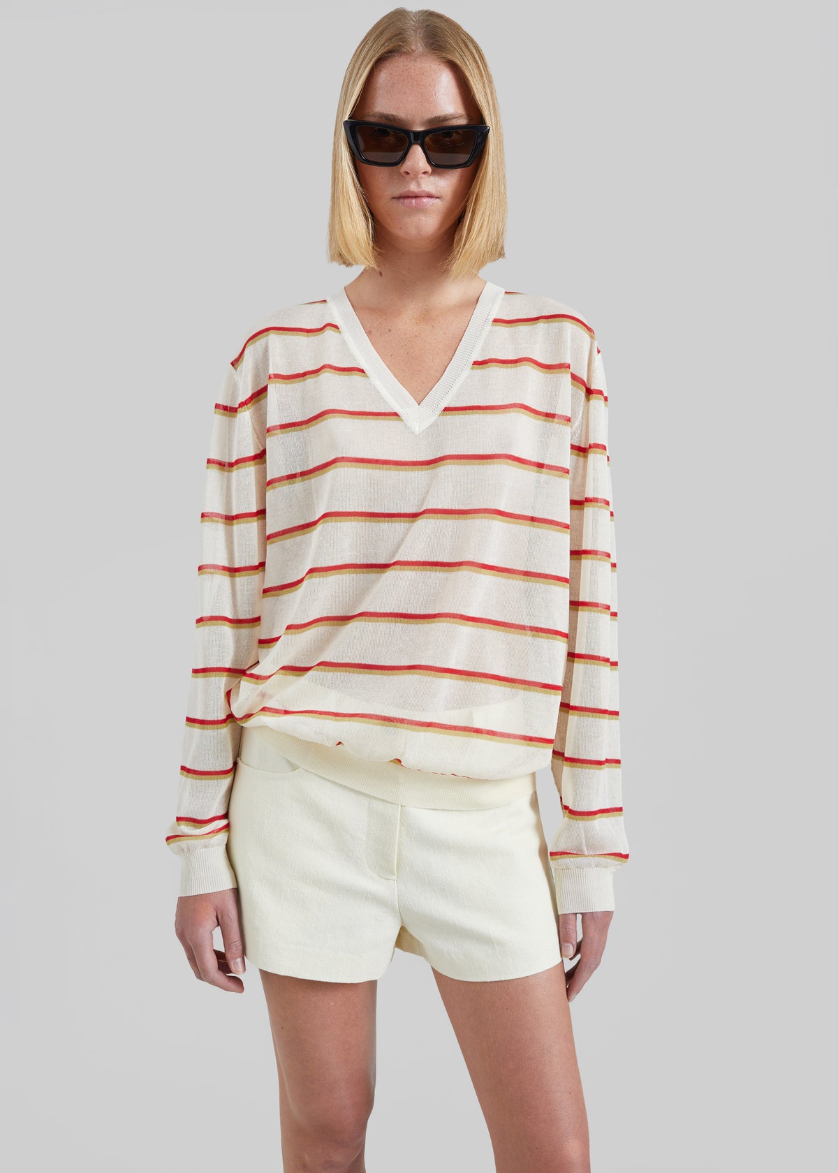 Ayen Sheer Knit Top - Ivory Multi Stripe - 3