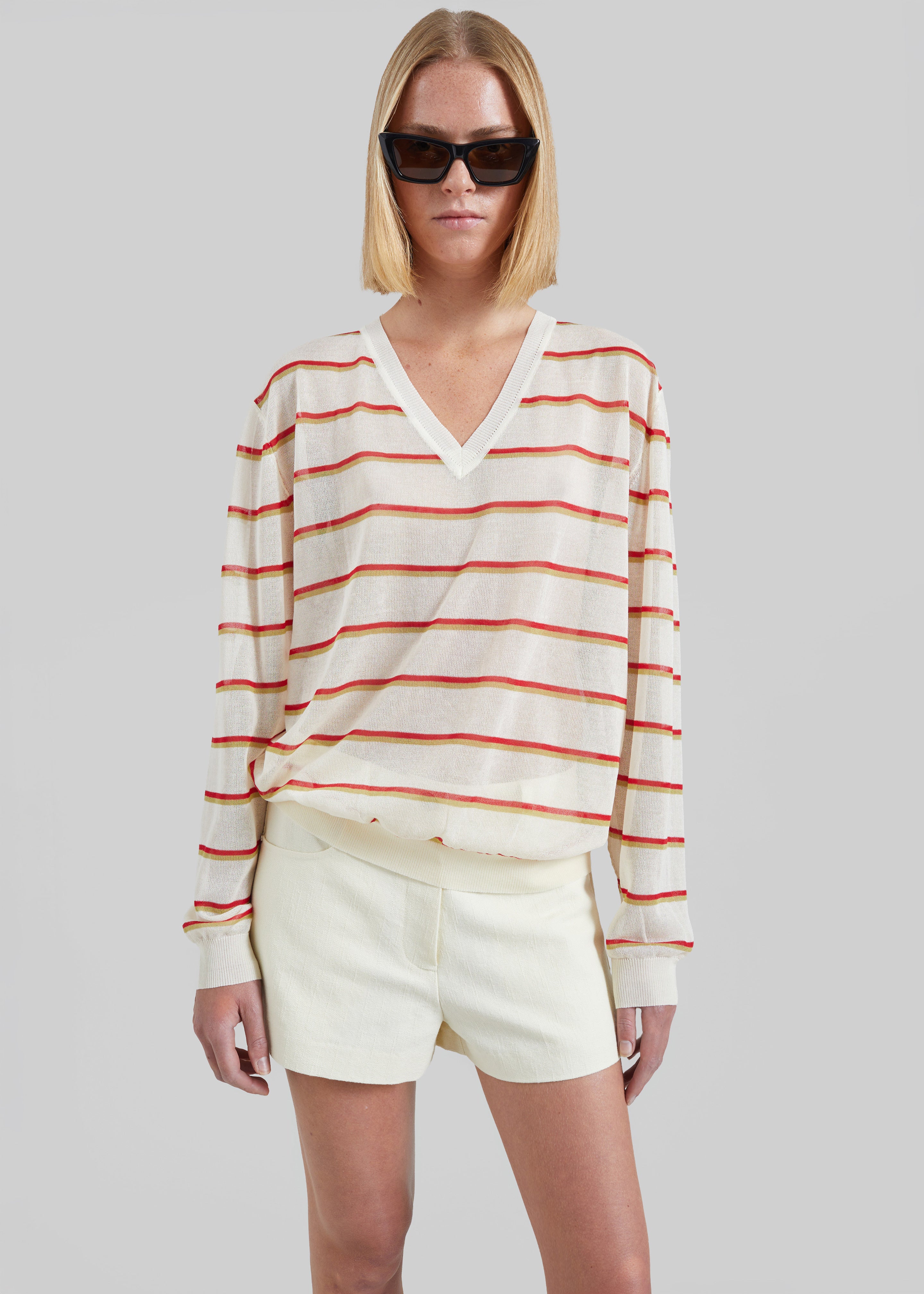 Ayen Sheer Knit Top - Ivory Multi Stripe - 3