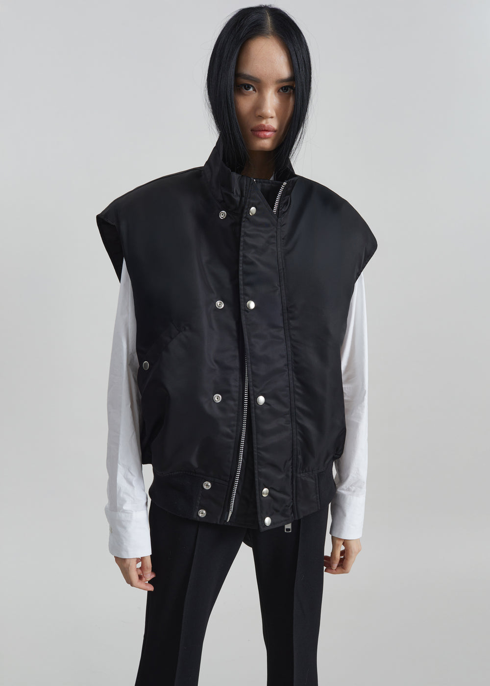Aysen Sleeveless Bomber Jacket - Black - 1