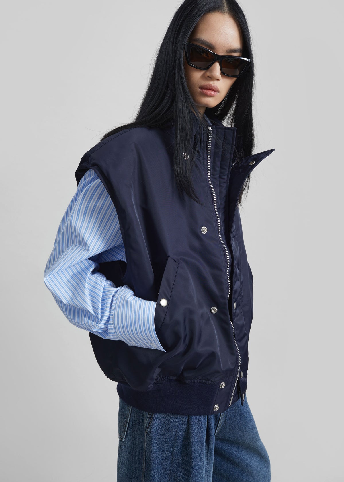Aysen Sleeveless Bomber Jacket - Navy - 1