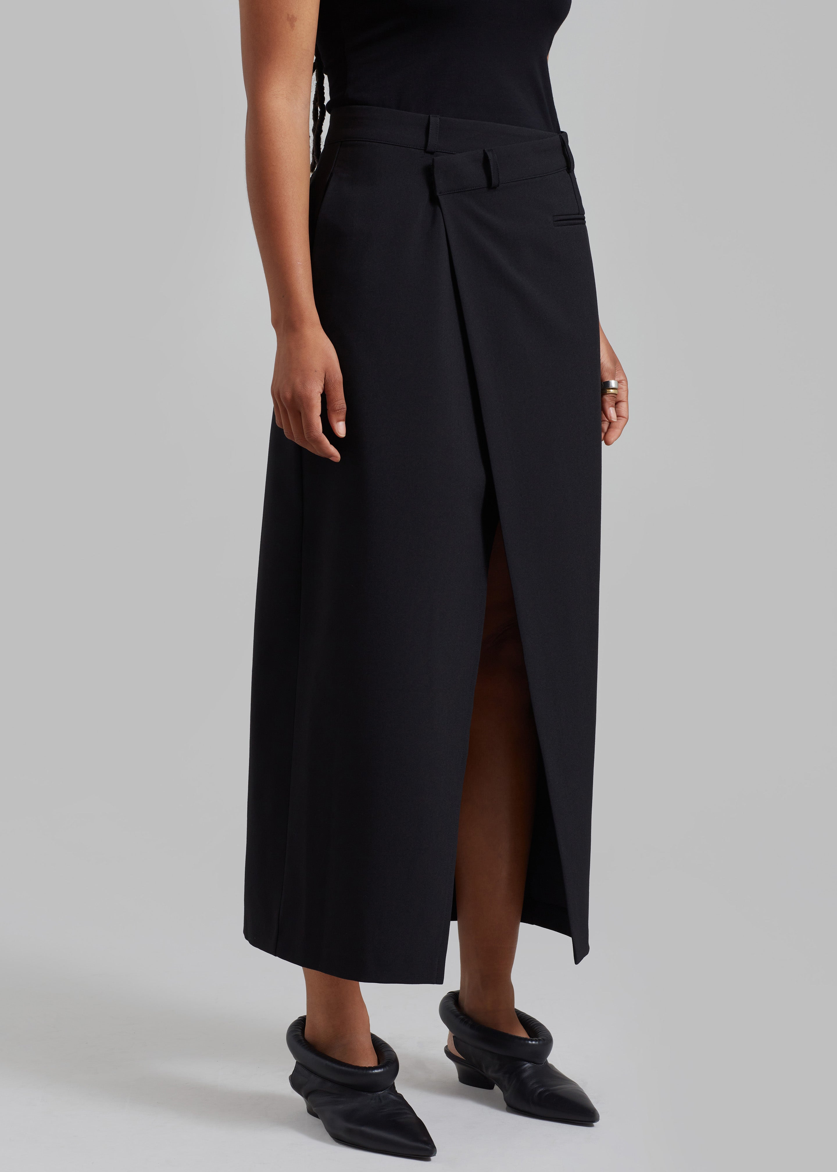 Annabel Asymmetric Midi Skirt - Black - 6
