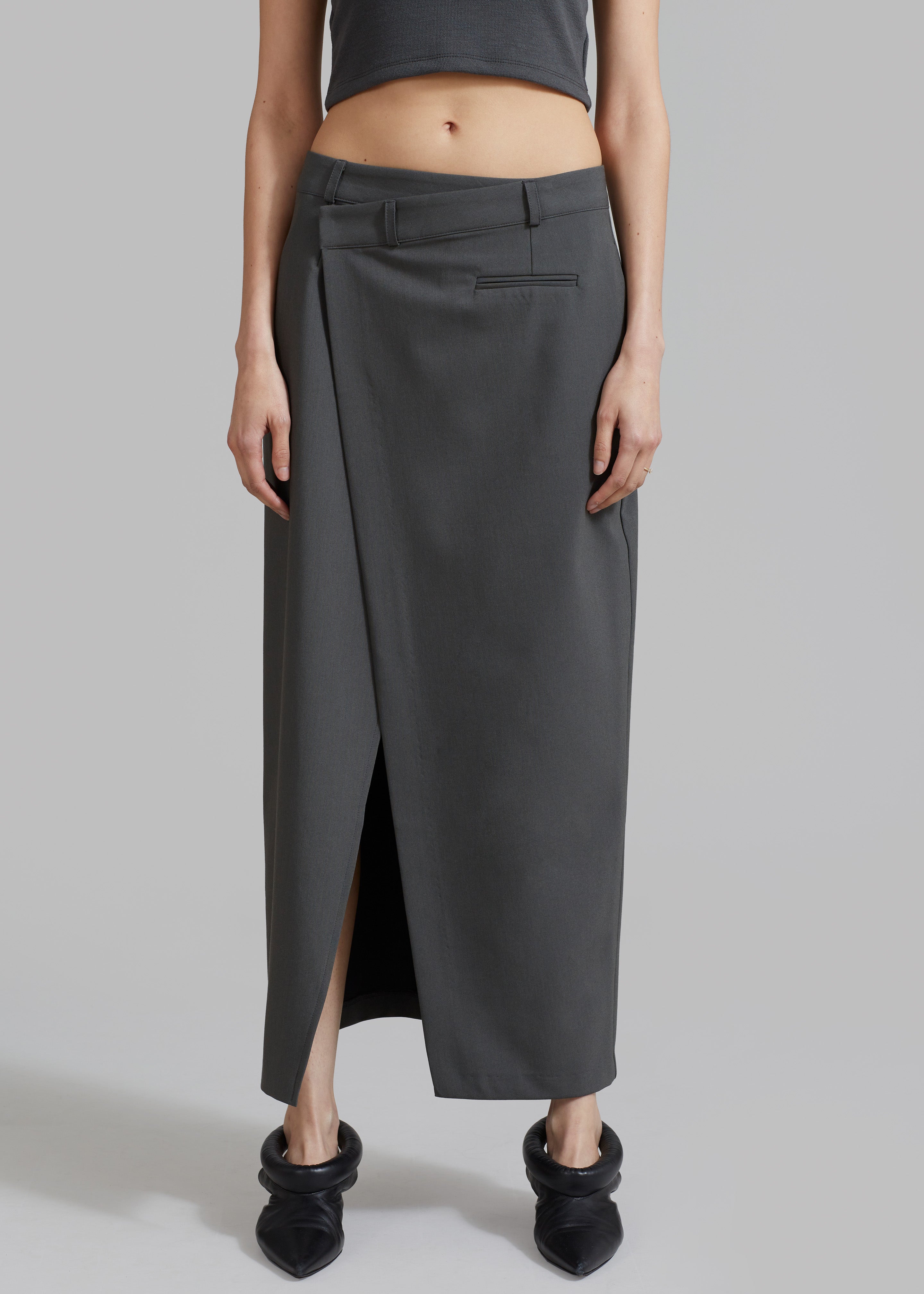 Annabel Asymmetric Midi Skirt - Grey - 1