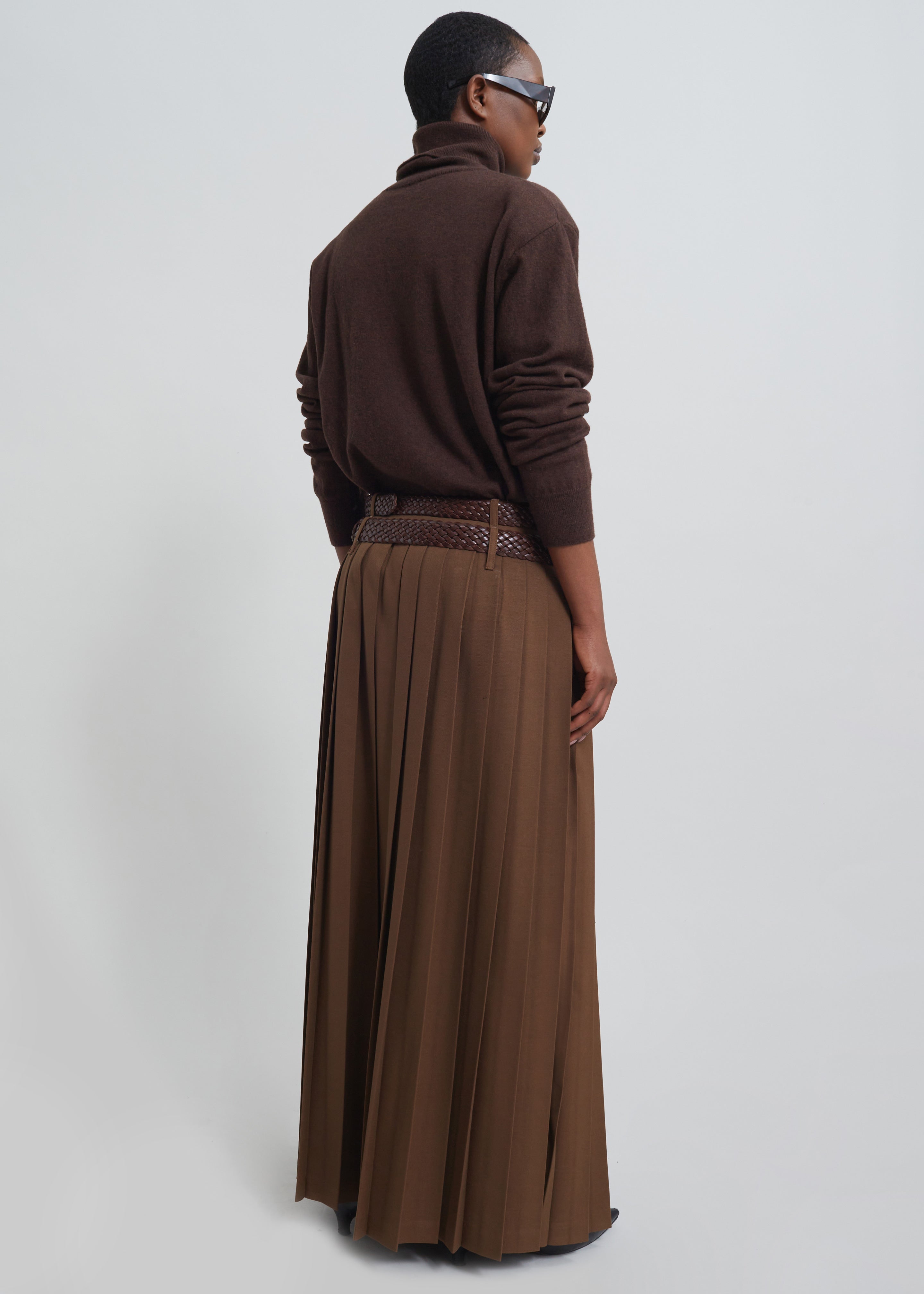 Bailey Long Pleated Skirt - Brown - 7