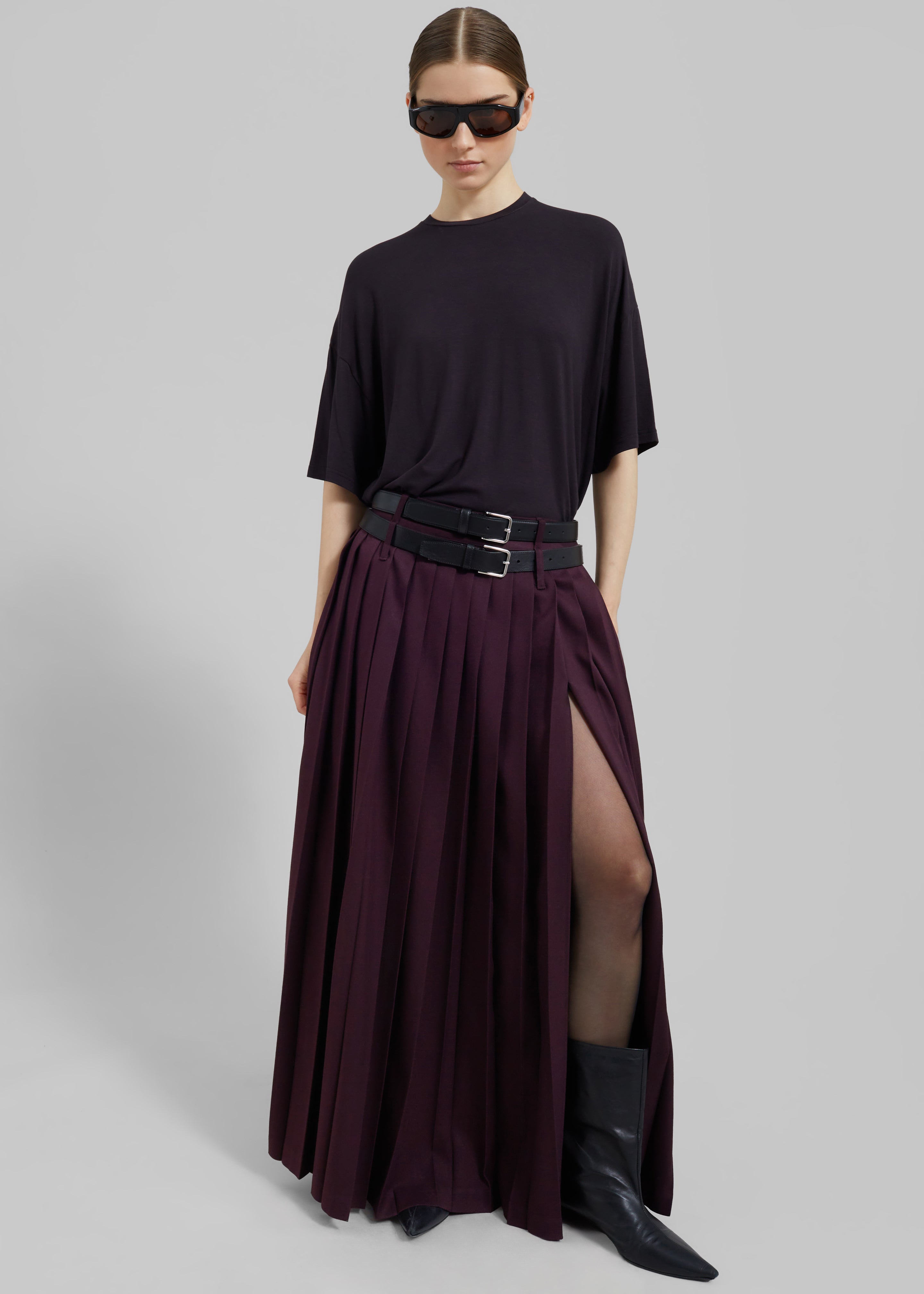 Bailey Long Pleated Skirt - Burgundy - 6