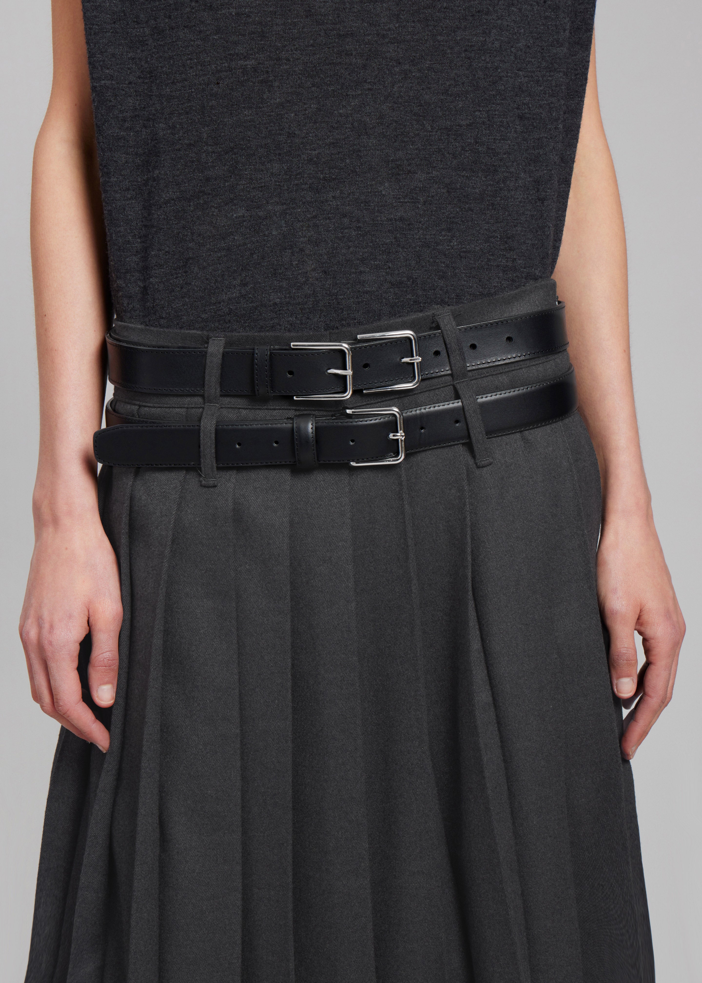 Bailey Long Pleated Skirt - Dark Grey Melange - 4
