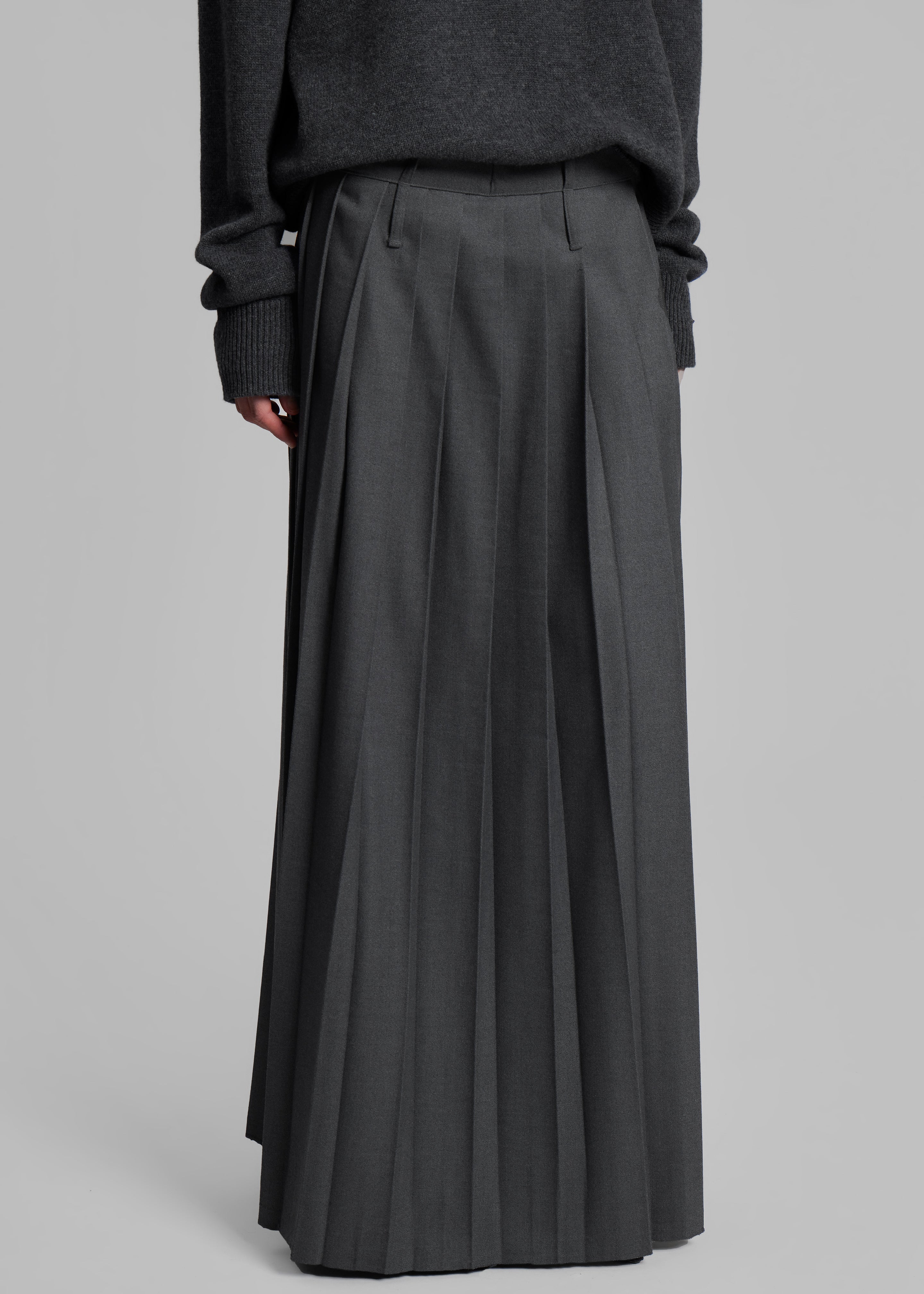 Bailey Long Pleated Skirt - Dark Grey Melange - 8