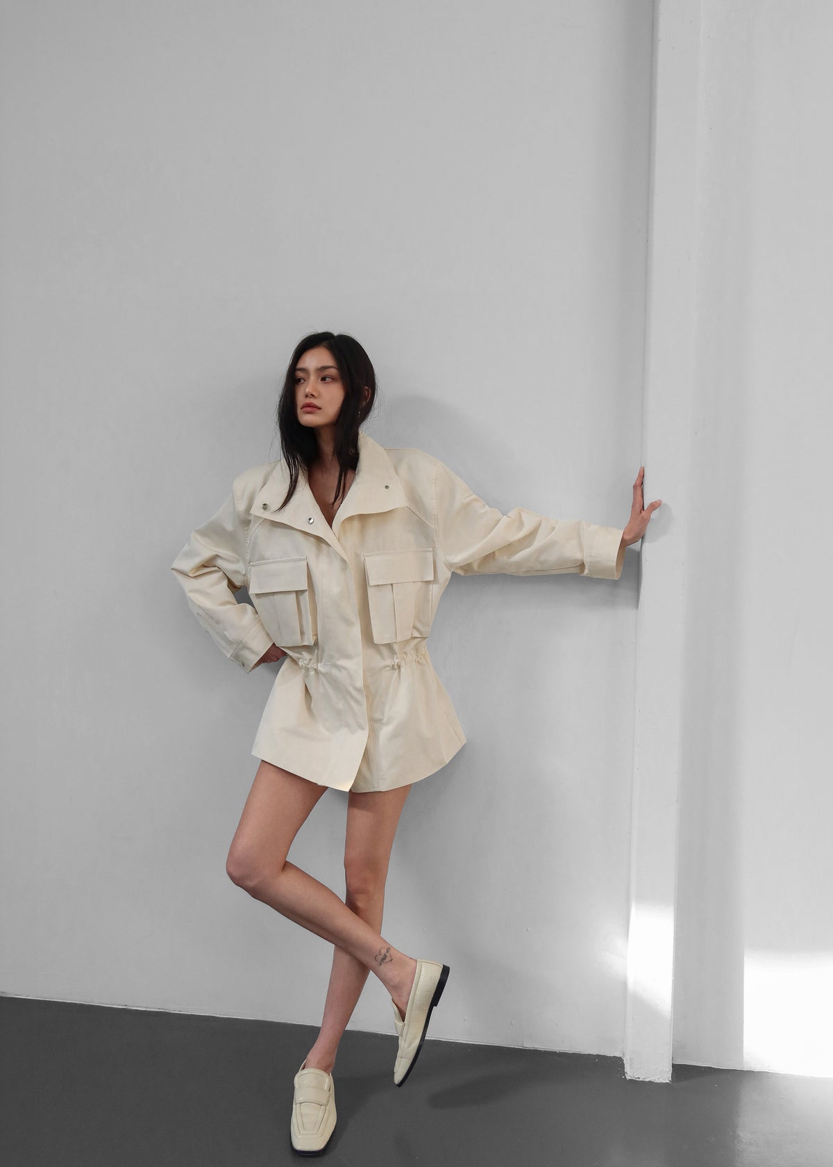 Bailly Padded Utility Jacket - Cream - 3