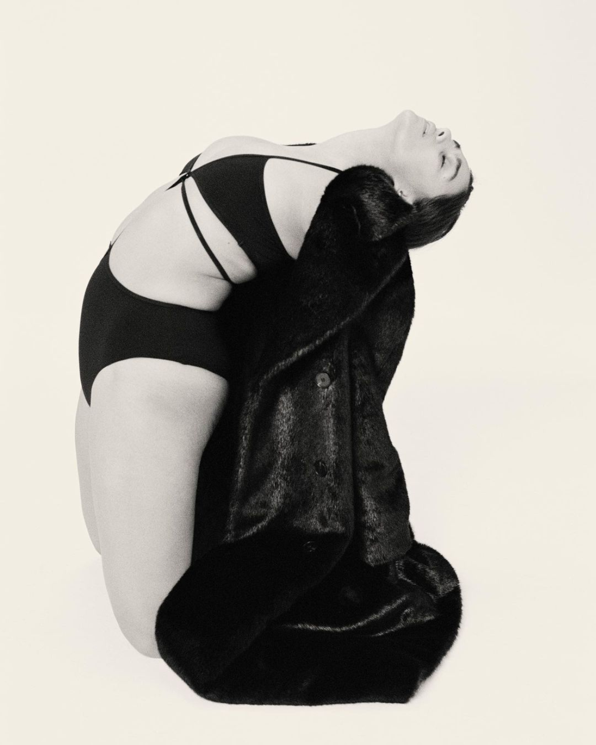 Model Jill Kortleve photographed Letty Schmiterlow wearing the Frankie Shop faux fur coat. 