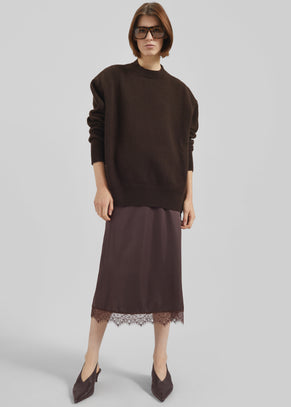 Bareilly Lace Midi Skirt - Brown