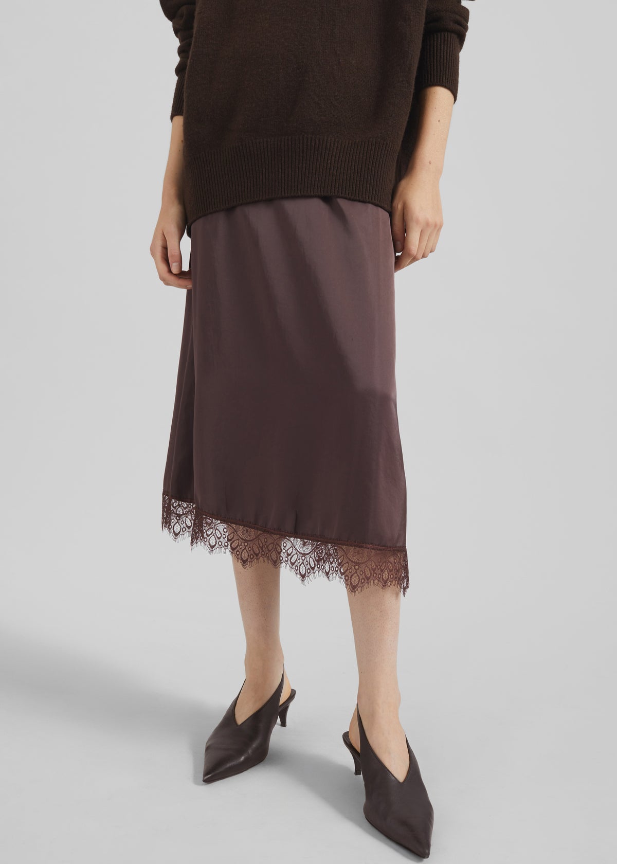 Bareilly Lace Midi Skirt - Brown - 4