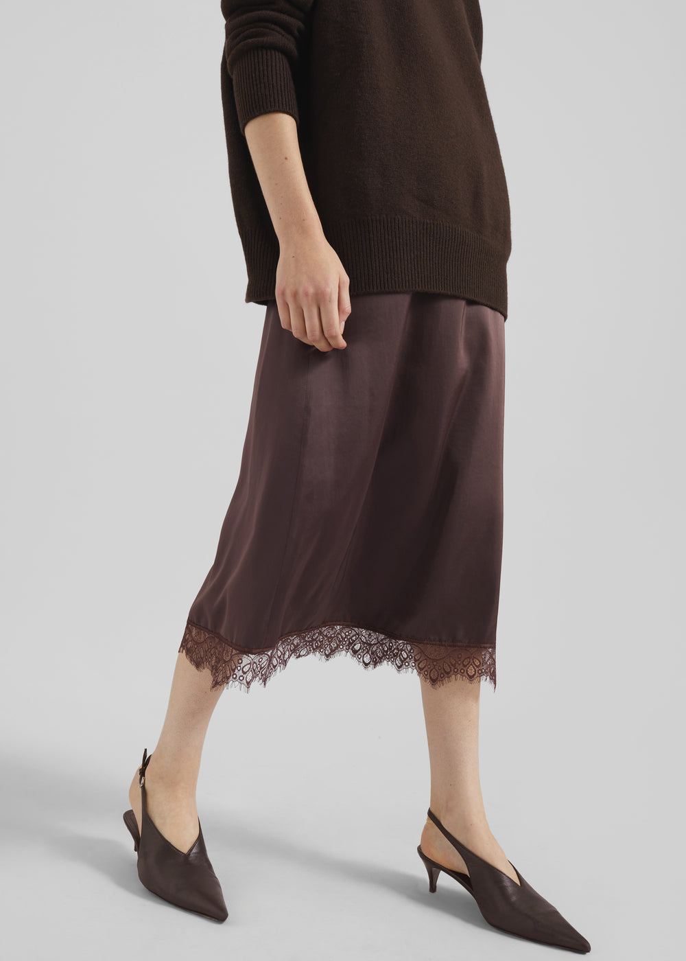 Bareilly Lace Midi Skirt - Brown - 1