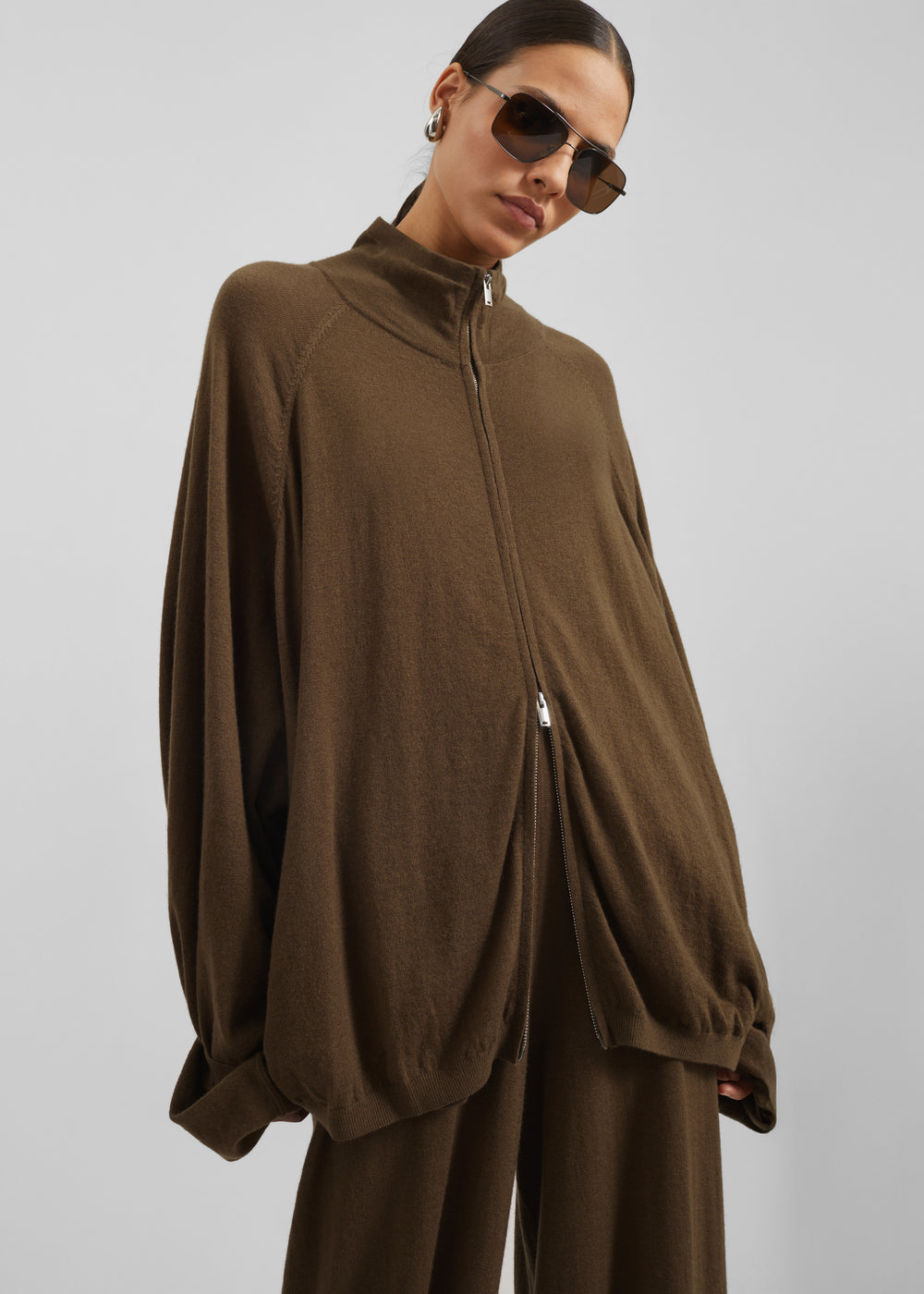 Baxe Knit Track Jacket - Dark Camel - 1