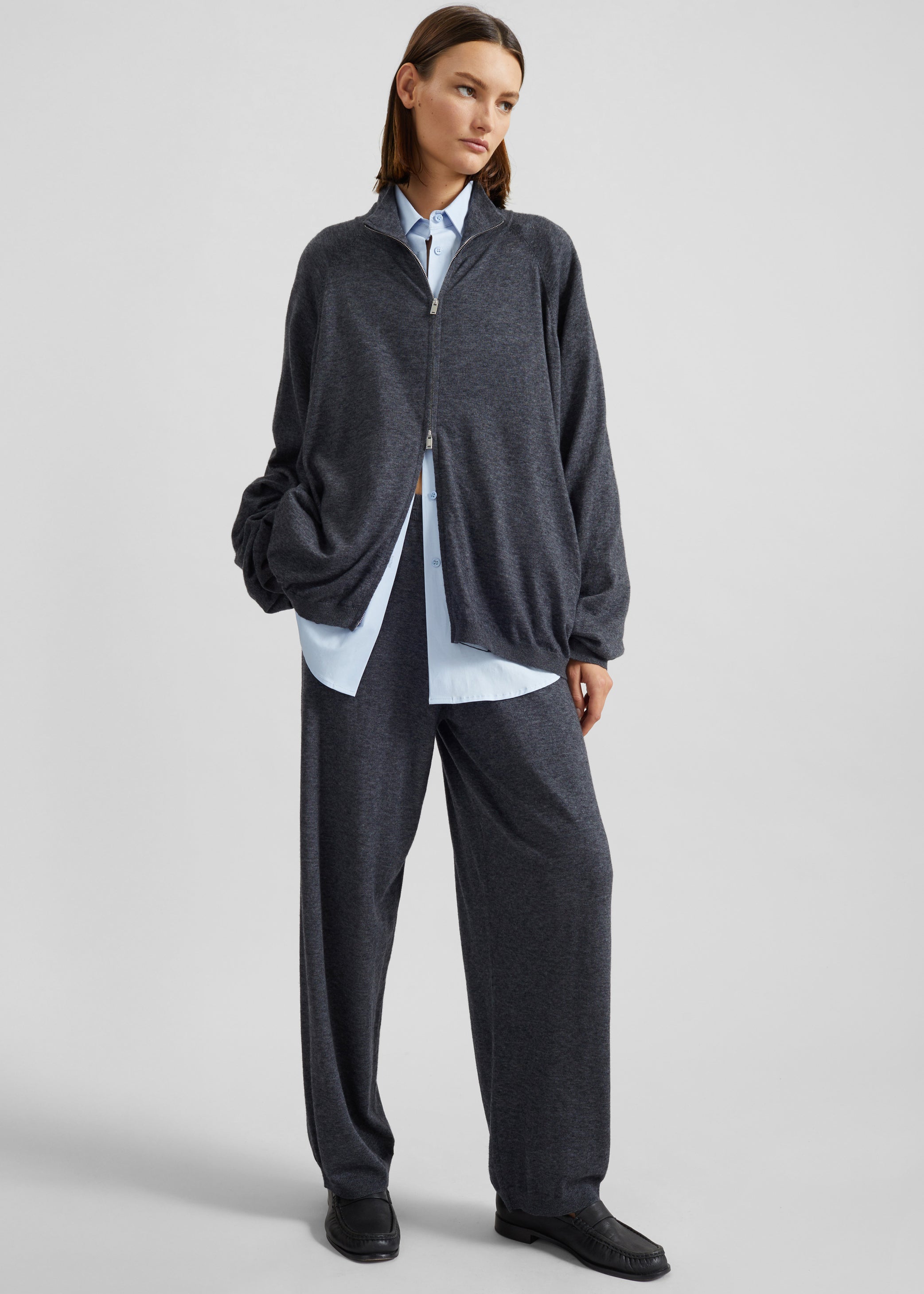 Shop the look image for Baxe Knit Track Jacket - Dark Grey Melange
