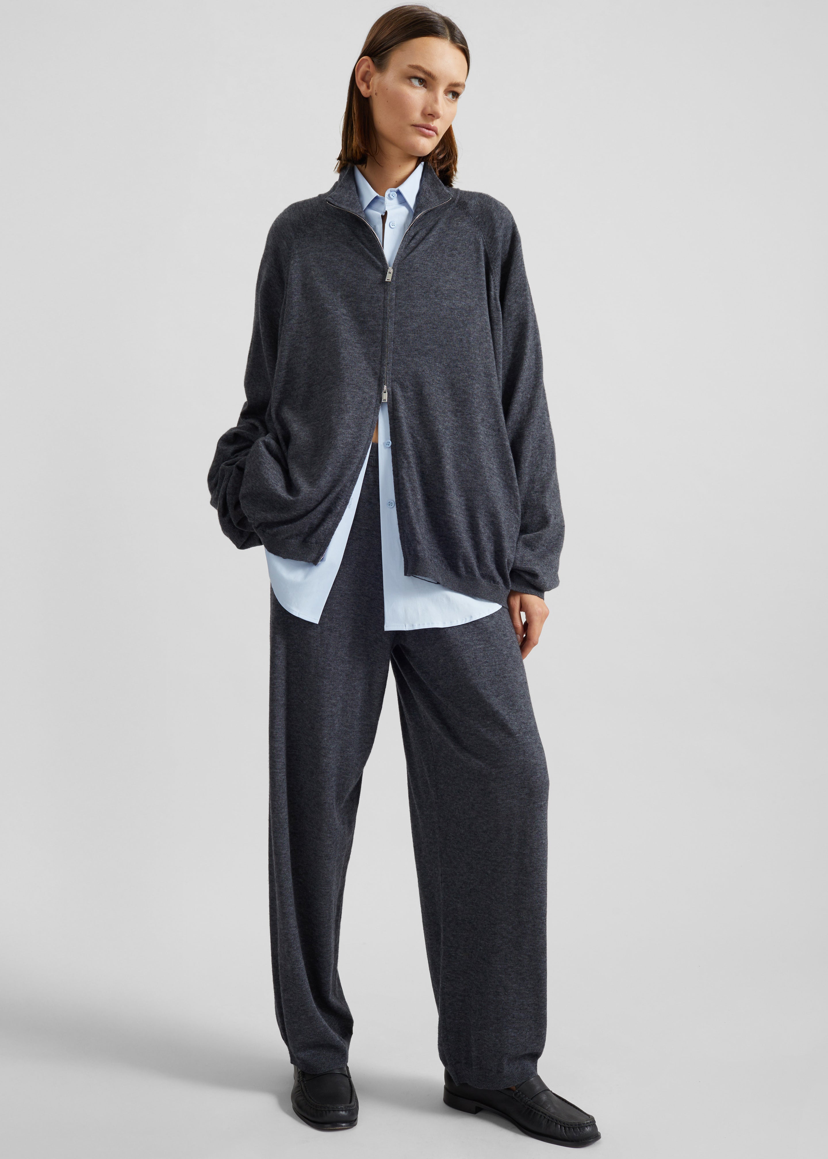 Baxe Knit Track Jacket - Dark Grey Melange - 3