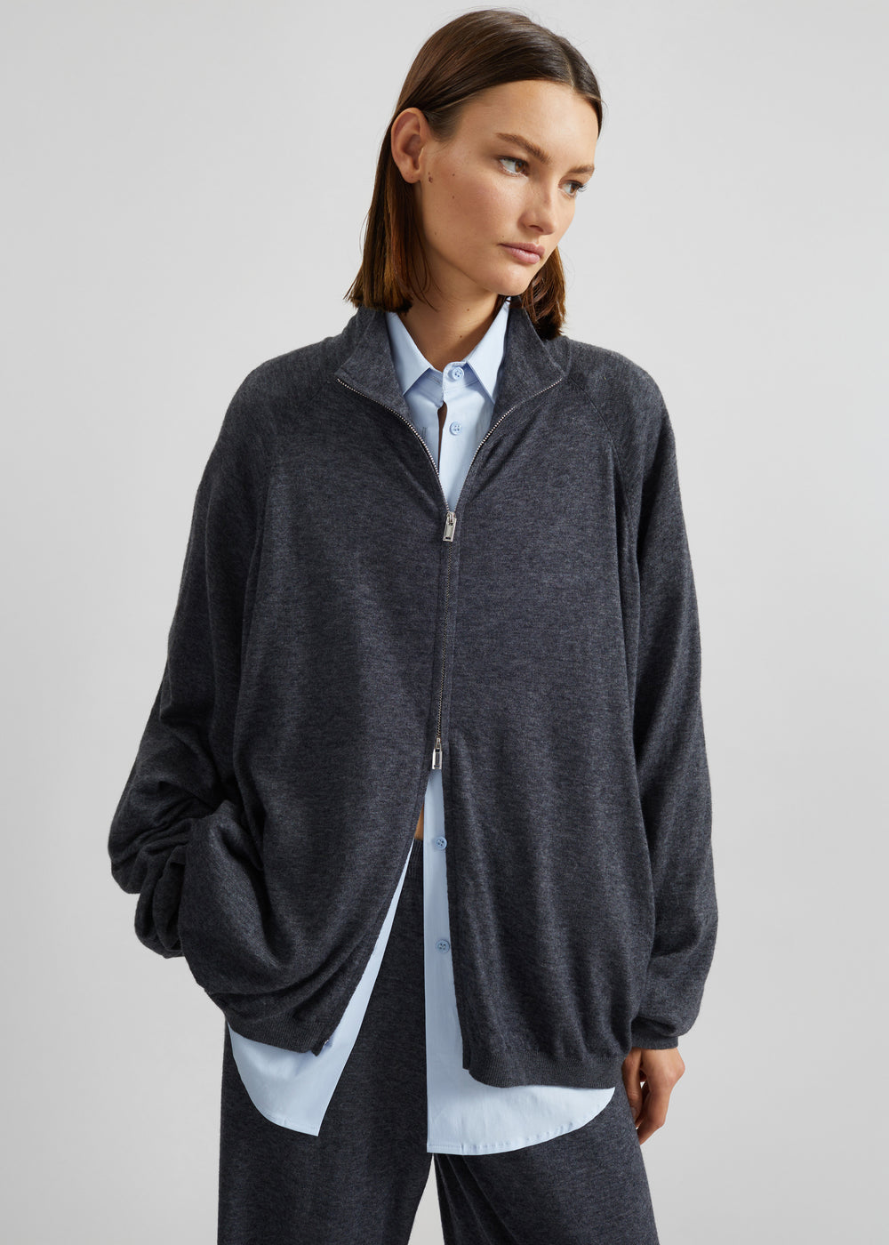 Baxe Knit Track Jacket - Dark Grey Melange - 1