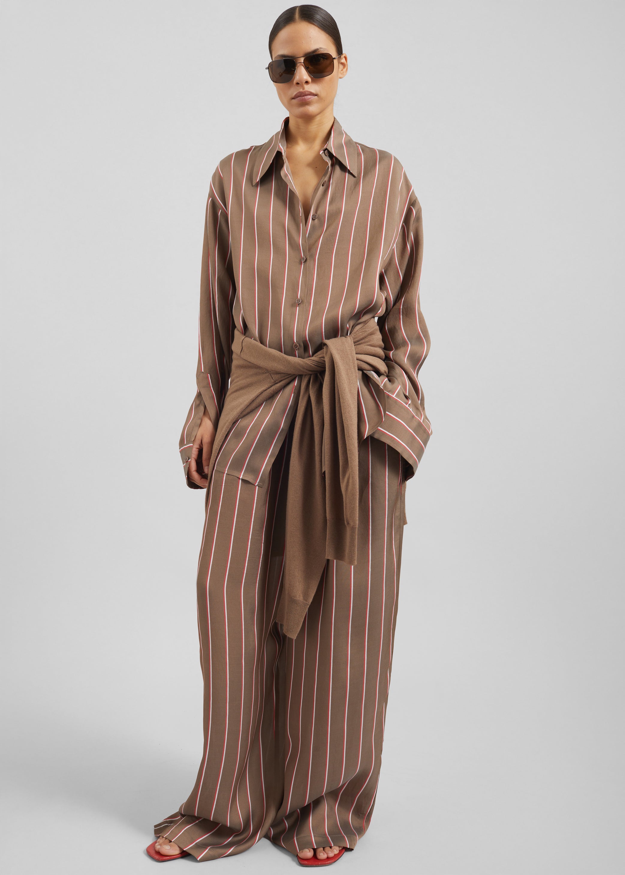 Shop the look image for Baxter Fluid Track Pants - Brown Multi Stripe