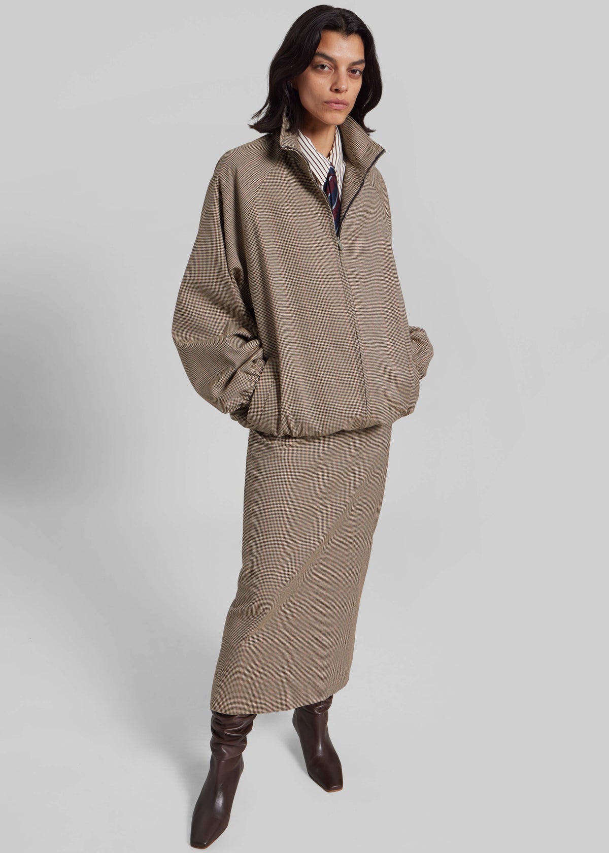 Baxter Houndstooth Track Jacket - Beige - 1