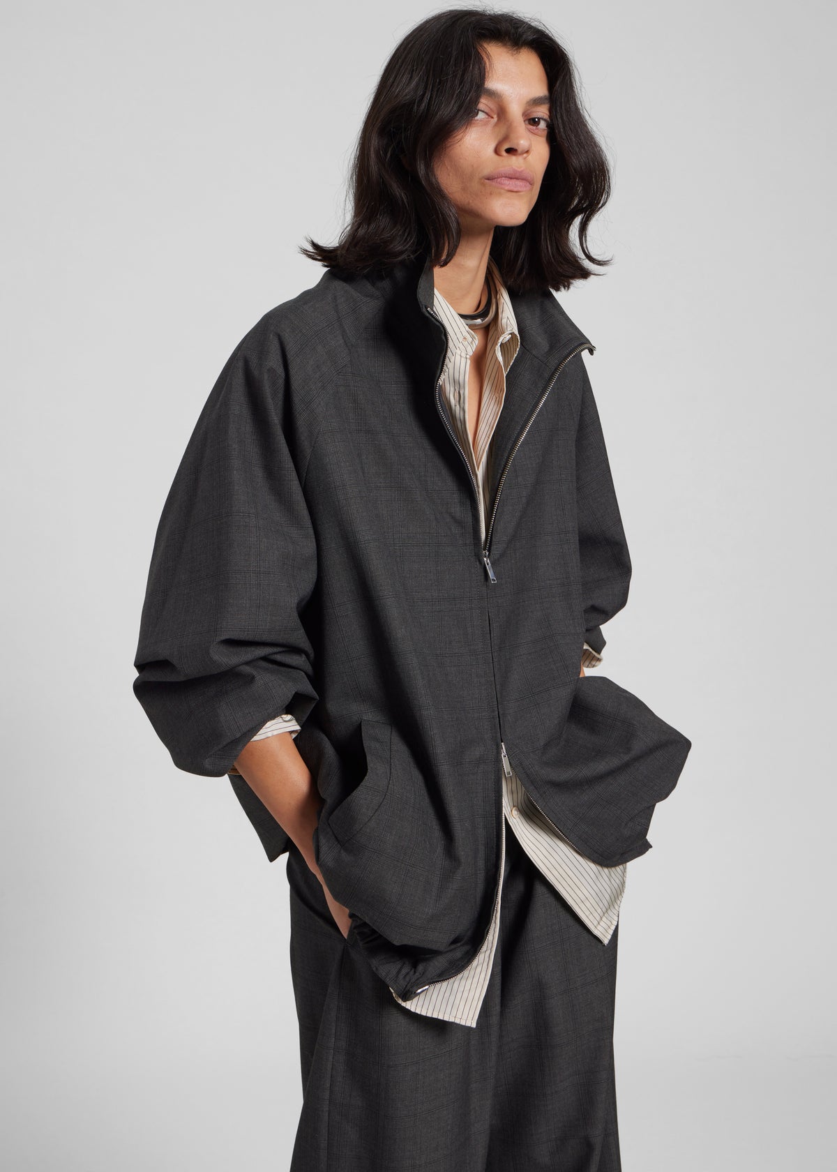 Baxter Plaid Track Jacket - Dark Grey - 1