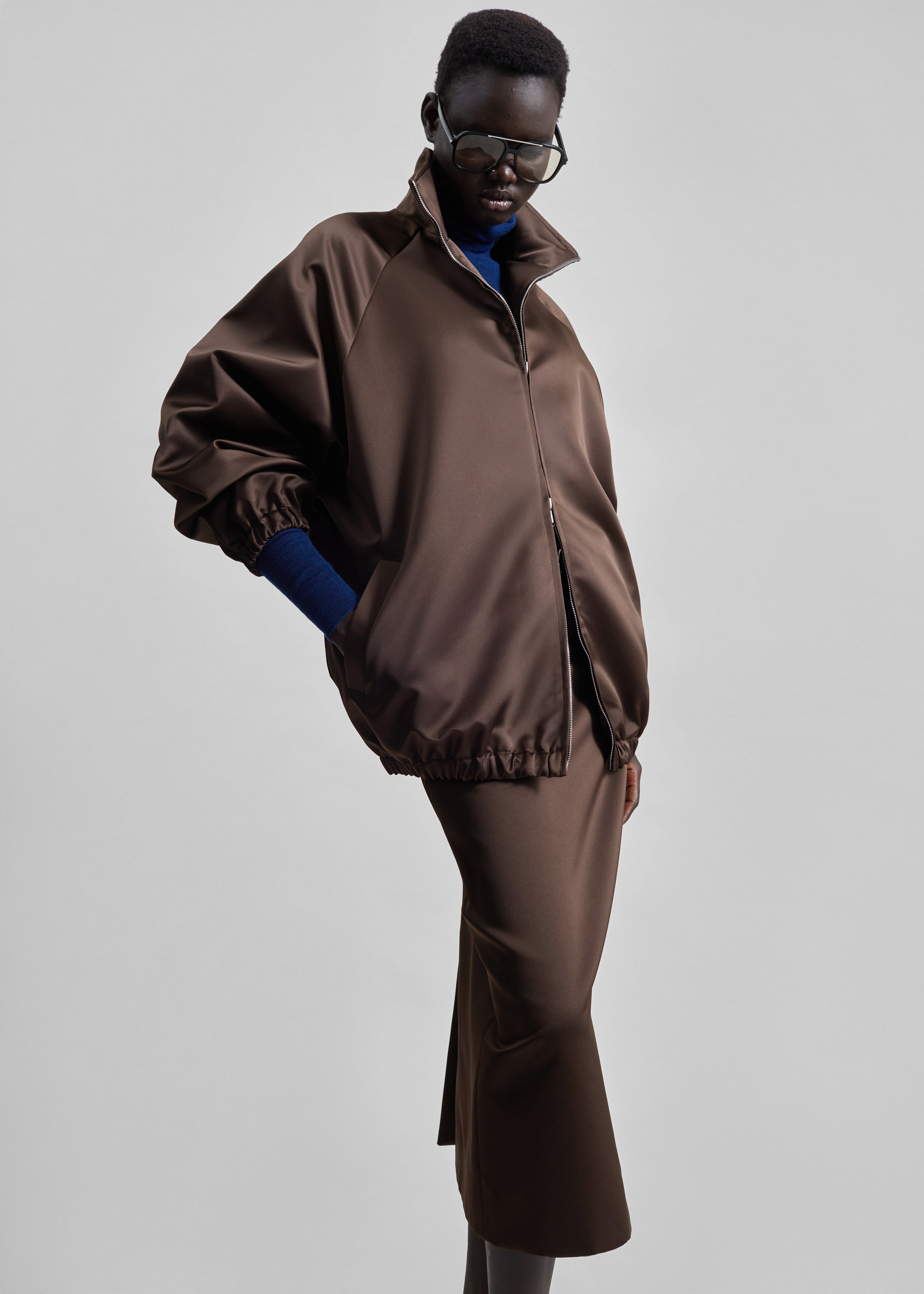 Baxter Satin Track Jacket - Brown - 7