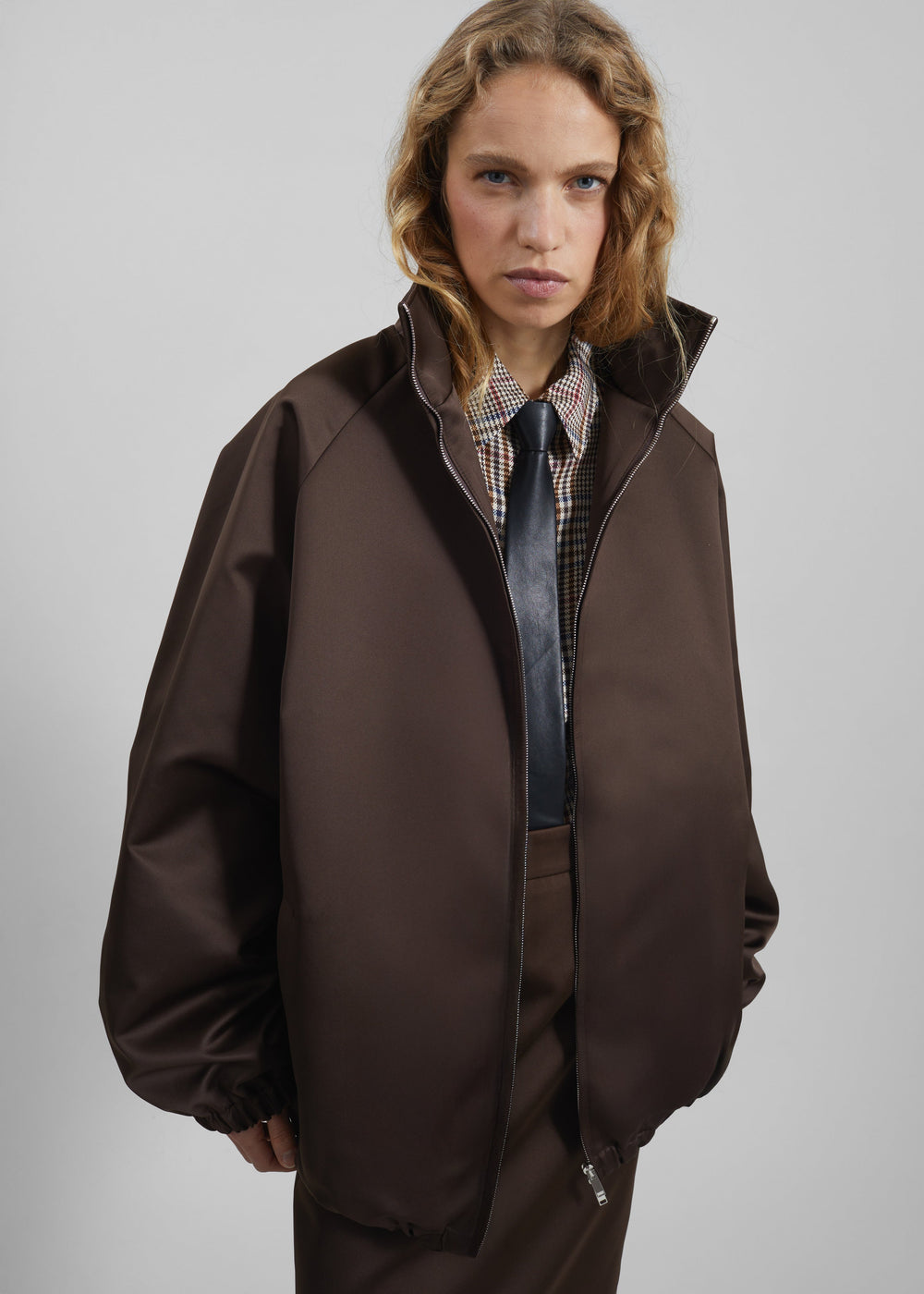 Baxter Satin Track Jacket - Brown