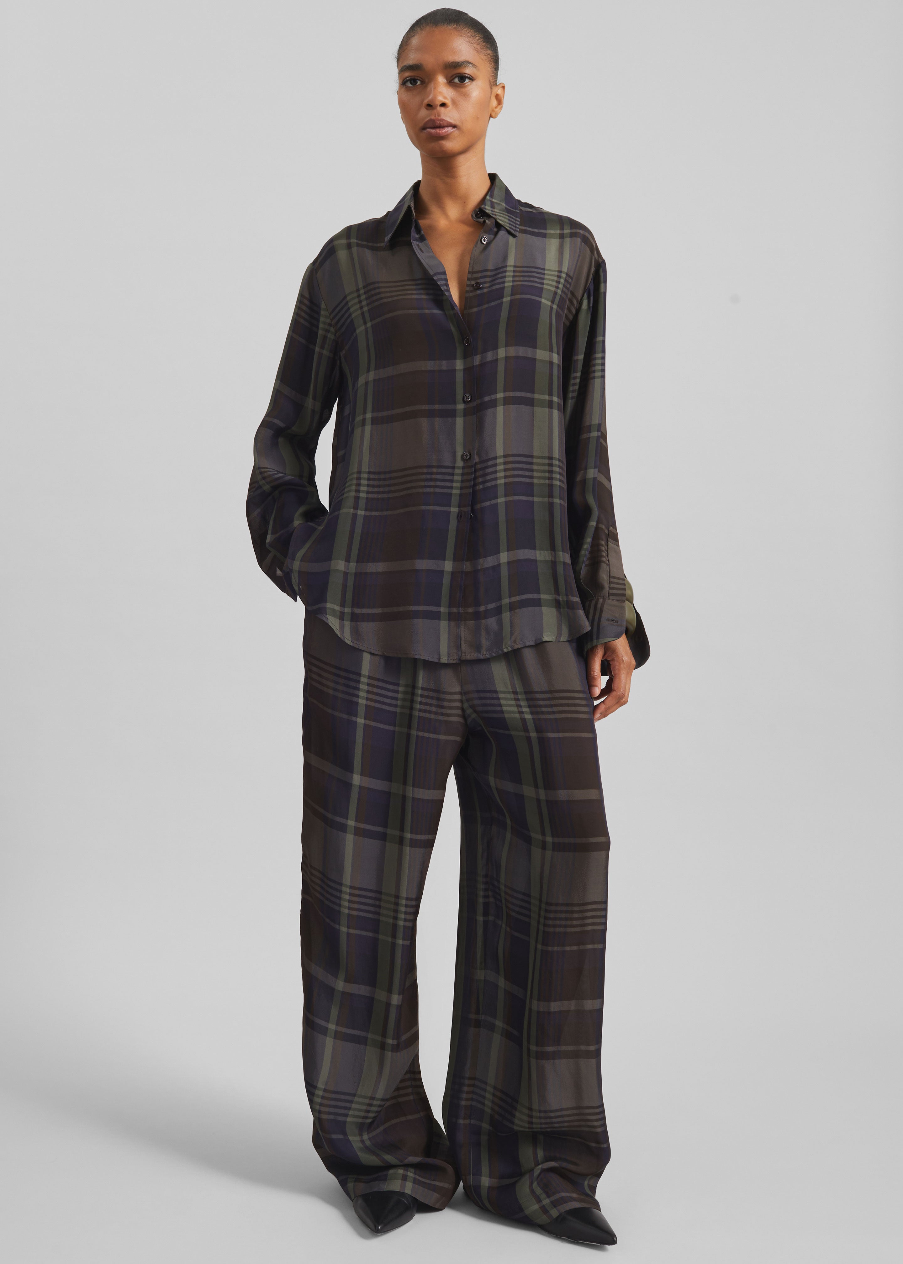 Baxter Sheer Fluid Track Pants - Navy Tartan - 6