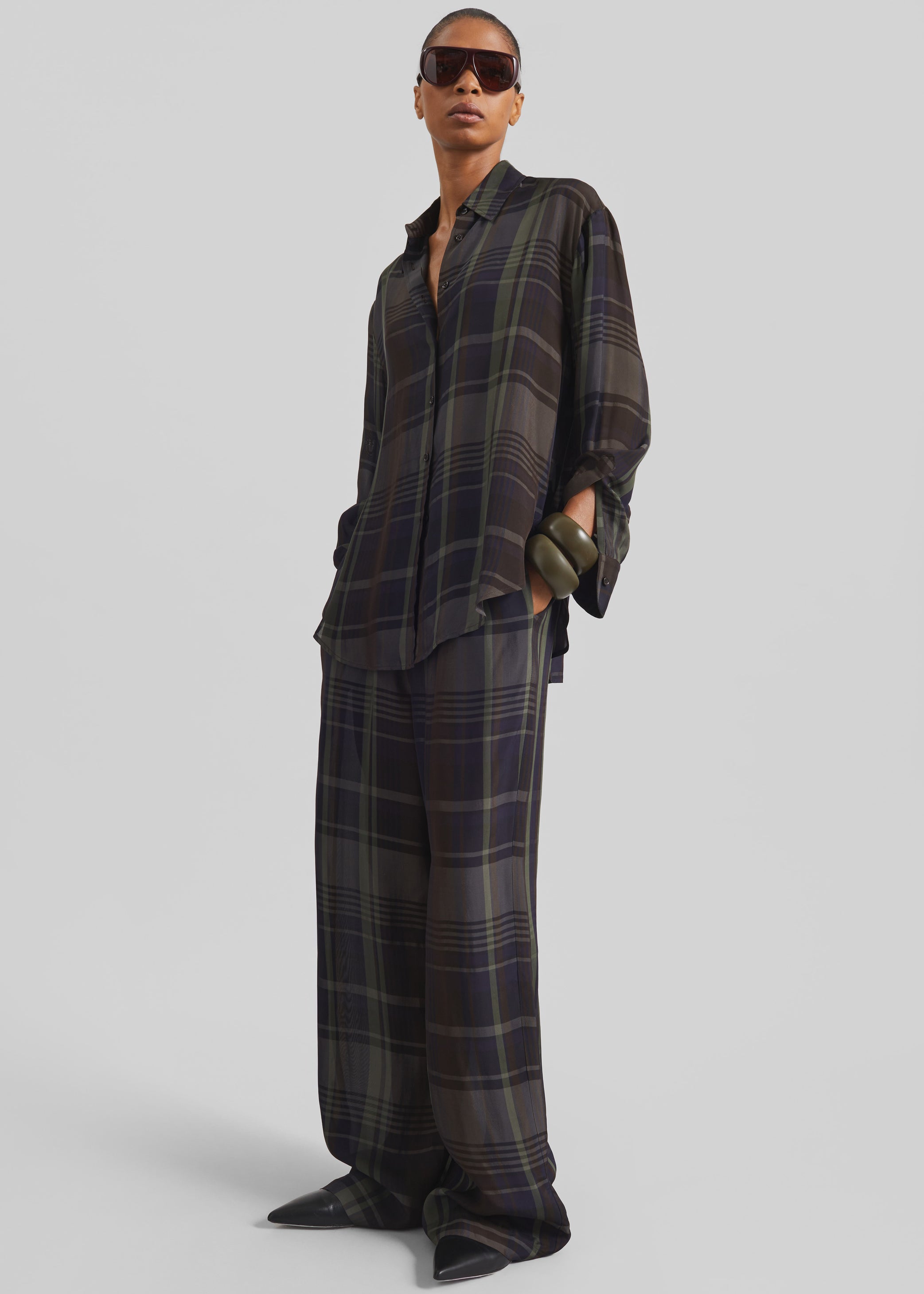 Shop the look image for Baxter Sheer Fluid Track Pants - Navy Tartan
