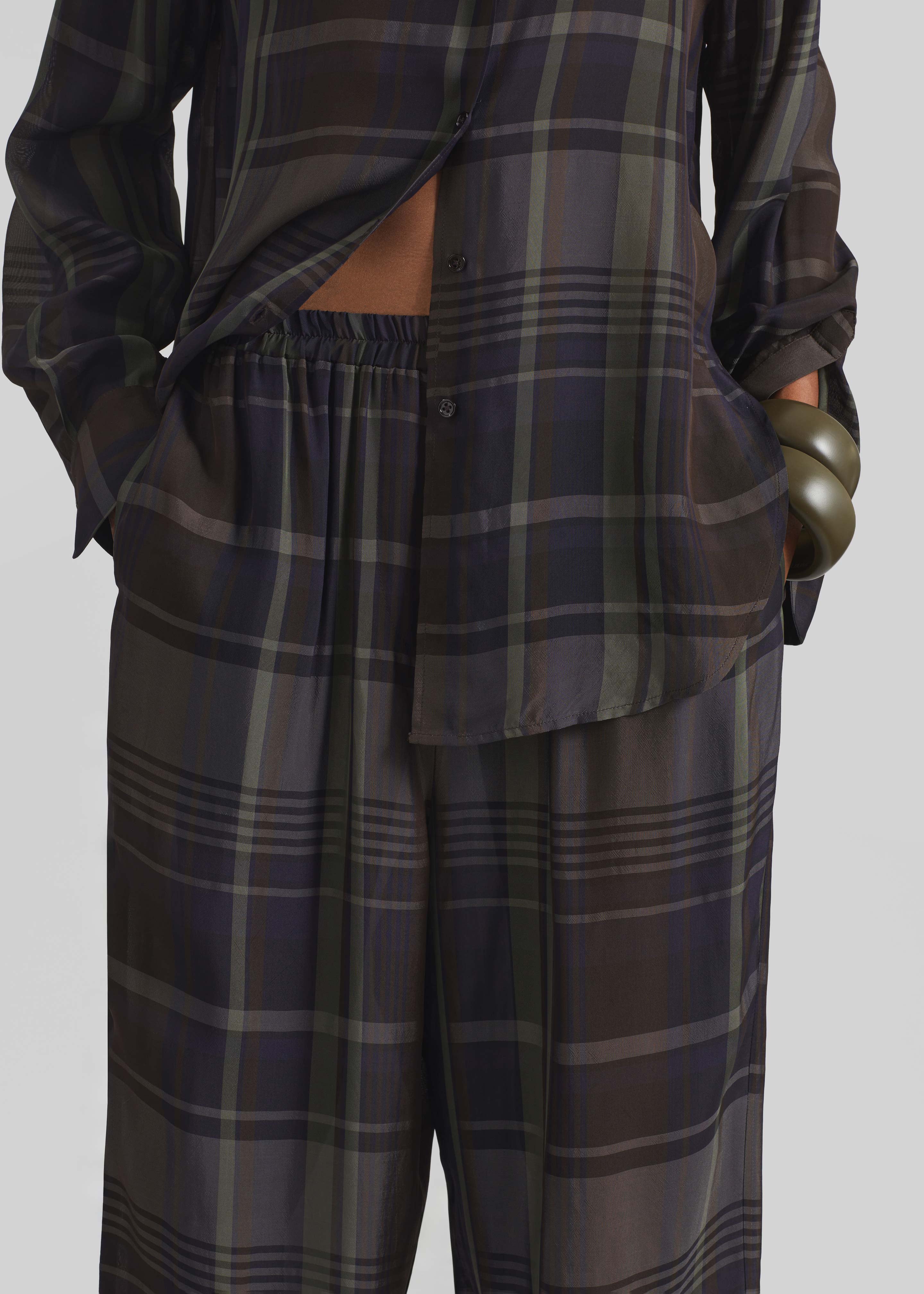 Baxter Sheer Fluid Track Pants - Navy Tartan - 4