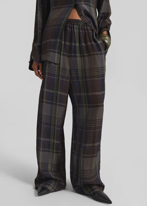 Baxter Sheer Fluid Track Pants - Navy Tartan