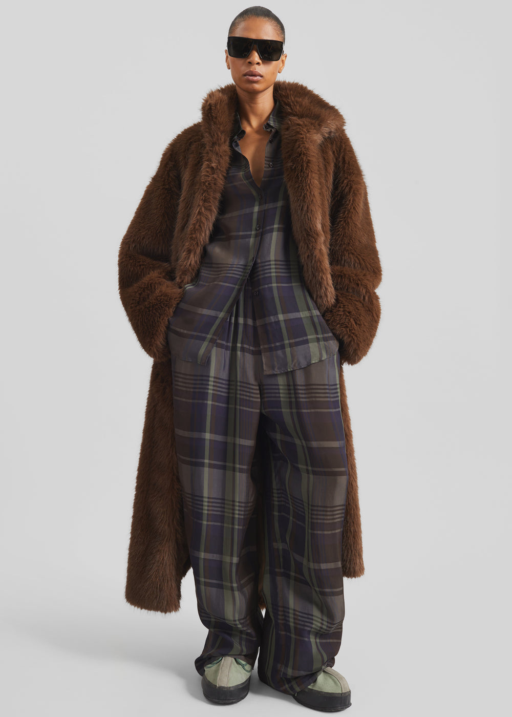 Baxter Sheer Fluid Track Pants - Navy Tartan - 1