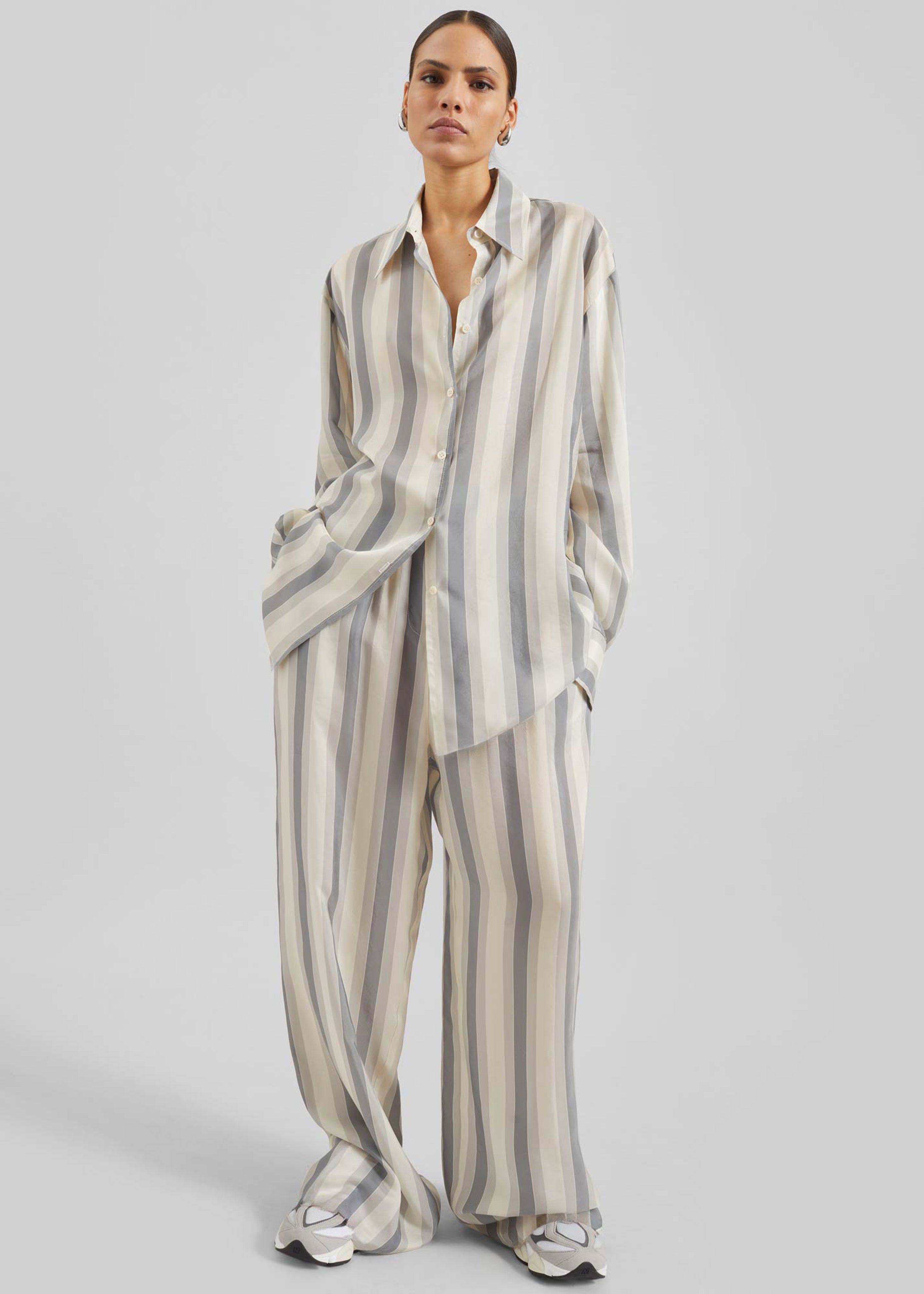 Baxter Sheer Fluid Track Pants - White/Grey Stripe - 4