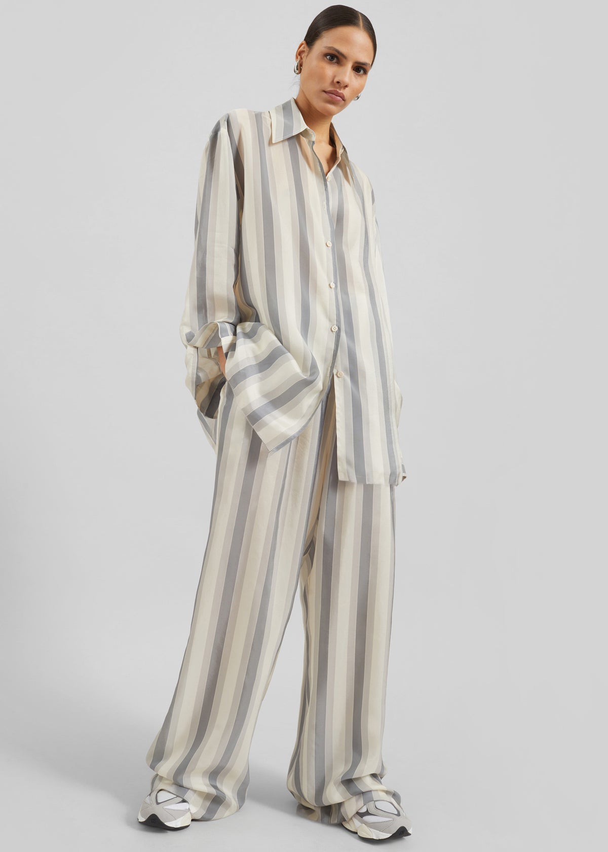 Baxter Sheer Fluid Track Pants - White/Grey Stripe - 3