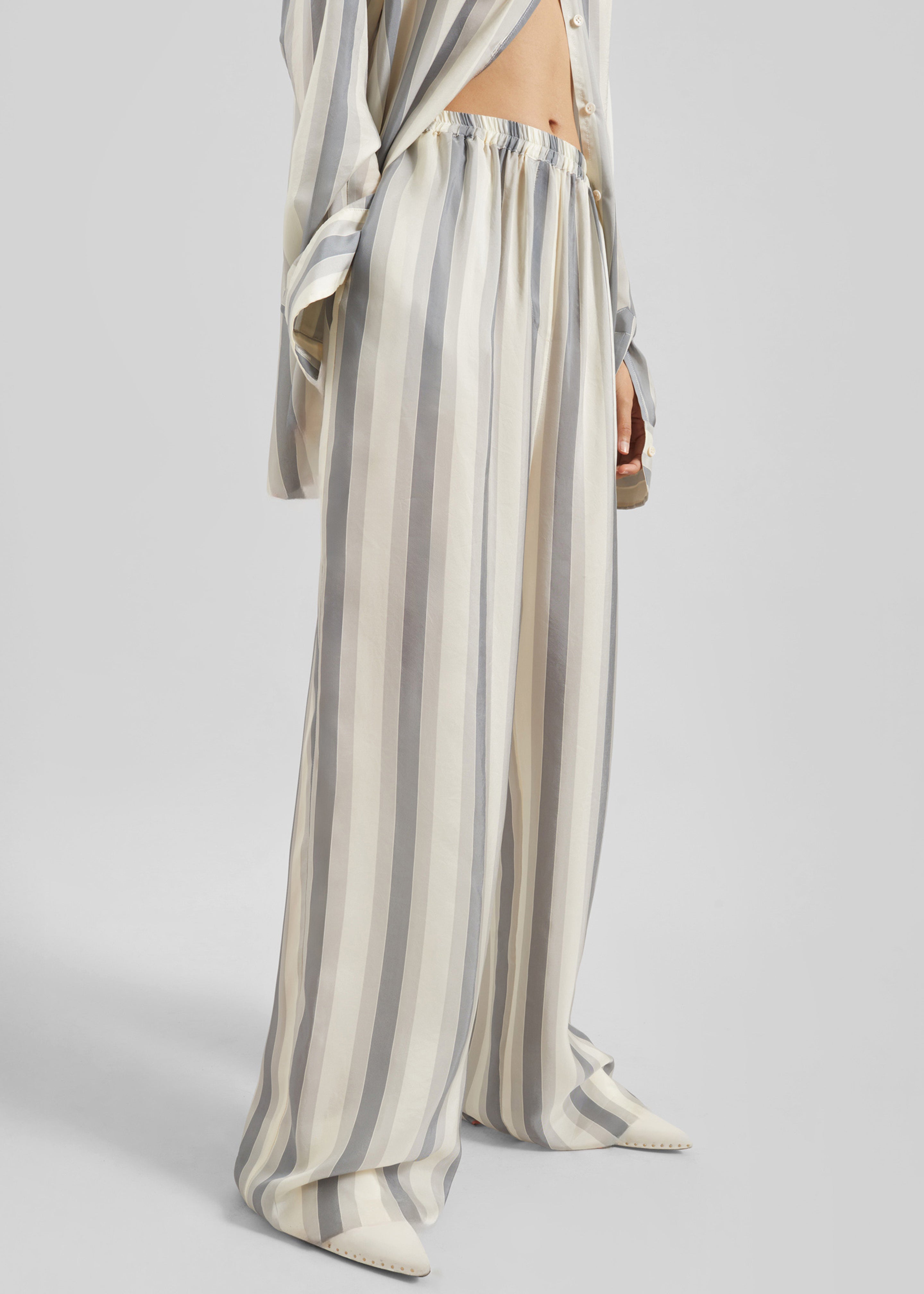 Baxter Sheer Fluid Track Pants - White/Grey Stripe - 2