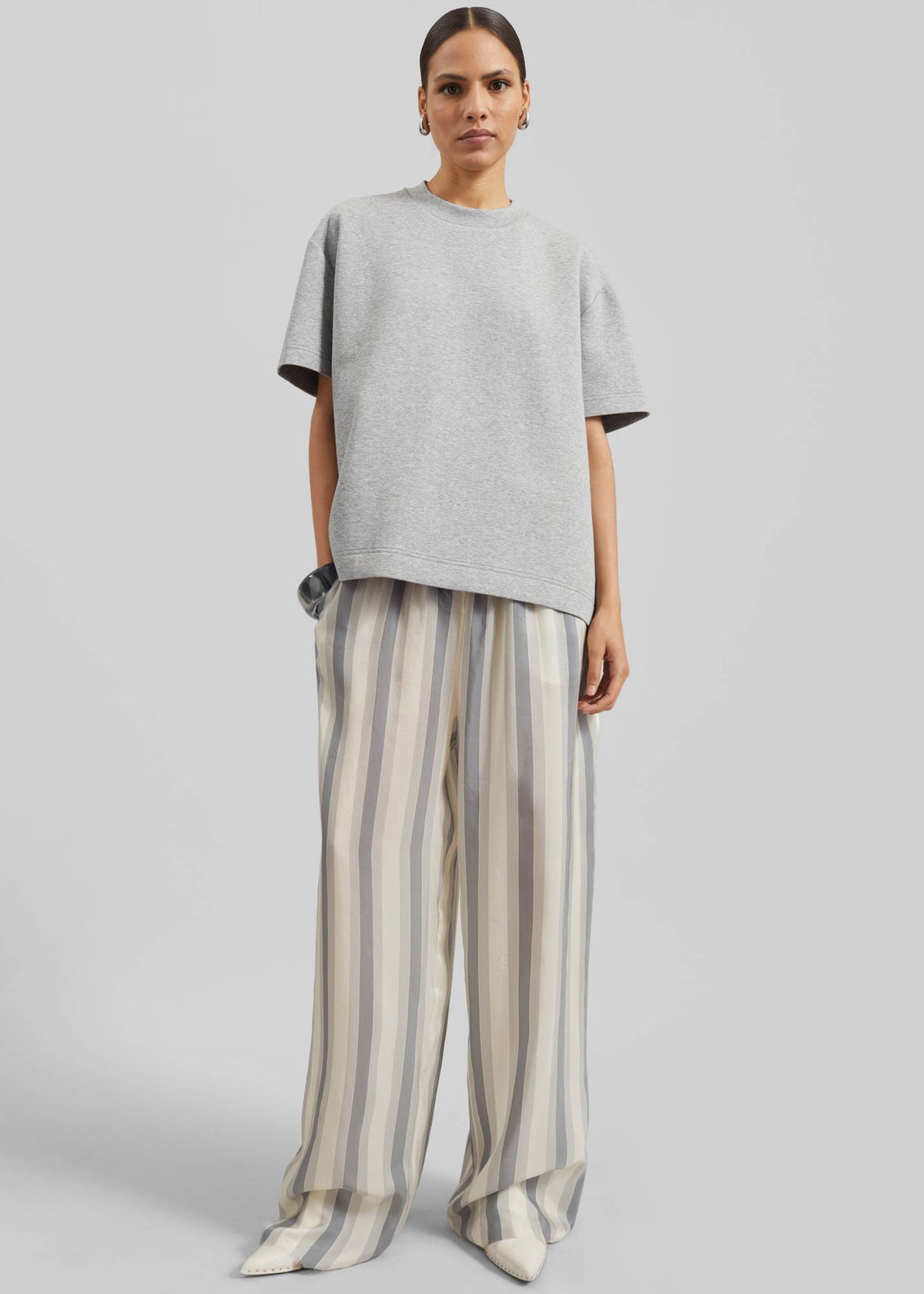 Baxter Sheer Fluid Track Pants - White/Grey Stripe - 6