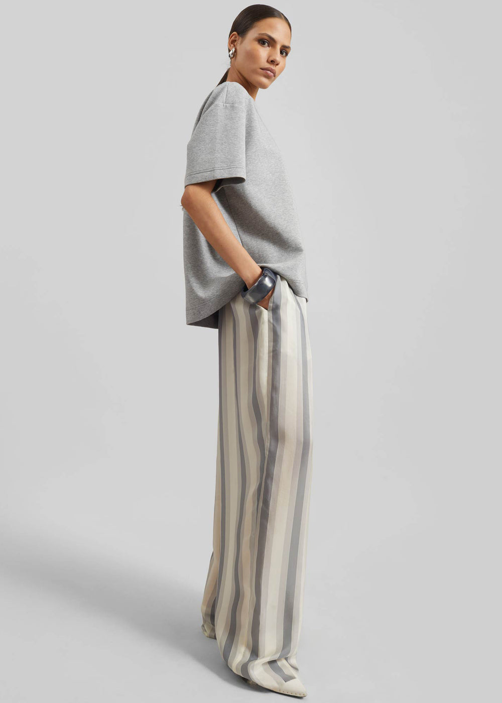 Baxter Sheer Fluid Track Pants - White/Grey Stripe